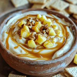 - 8 oz cream cheese, softened to room temperature - 1/2 cup powdered sugar, sifted - 1 tsp pure vanilla extract - 1 cup sour cream, for creaminess - 1/2 cup caramel sauce, plus extra for drizzling on top - 1/2 tsp ground cinnamon, for warmth - 1 large apple, diced (Granny Smith or Honeycrisp recommended for a sweet-tart balance) - 1/2 cup chopped nuts (choose between walnuts or pecans for crunch) - Graham crackers - Vanilla wafers Each ingredient plays a key role in the flavor and texture of the dip. The cream cheese gives a rich base. Powdered sugar adds sweetness without graininess. Sour cream brings a nice tang. Caramel sauce adds that sweet, sticky goodness we all love. For optional ingredients, ground cinnamon adds warmth and depth. The apple gives a sweet-tart crunch, while nuts add a satisfying crunch. Choose Granny Smith for tartness or Honeycrisp for sweetness. For dipping, graham crackers and vanilla wafers are great choices. They provide a nice contrast to the creamy dip. You can even mix and match! 1. Mixing cream cheese and sugar: Start with 8 oz of softened cream cheese. Place it in a medium mixing bowl. Use an electric mixer to beat it until smooth. This should take about one minute. Next, slowly add 1/2 cup of sifted powdered sugar. Keep mixing until there are no lumps. 2. Adding vanilla and sour cream: Now, add 1 tsp of pure vanilla extract. Then, pour in 1 cup of sour cream. Mix everything together until the dip is light and fluffy. 1. Folding in caramel and cinnamon: Take 1/2 cup of caramel sauce and gently fold it into the cream mixture. Add 1/2 tsp of ground cinnamon for warmth. Fold carefully so the caramel swirls remain visible. 2. Mixing in apples and nuts: Dice one large apple. I like Granny Smith or Honeycrisp for a sweet-tart taste. Add the apple and 1/2 cup of chopped nuts, like walnuts or pecans. Mix gently to keep the pieces intact. 1. Drizzling caramel on top: Spoon the dip into a serving bowl. Drizzle more caramel sauce on top. This makes it look extra tasty. 2. Serving suggestions: Serve the dip with graham crackers or vanilla wafers. Watch everyone enjoy this creamy treat! - Choosing the right apples: I recommend using Granny Smith or Honeycrisp apples. Their sweet-tart taste works great in this dip. The tartness cuts through the sweetness of the caramel. Plus, they stay crisp, which adds a nice texture. - Importance of cream cheese temperature: Make sure your cream cheese is at room temperature. This helps it mix smoothly with the other ingredients. Cold cream cheese can leave lumps in your dip. Trust me; a smooth dip is key to a great experience! - Serving bowl options: Choose a decorative bowl to serve your dip. A clear glass bowl can show off the beautiful swirls of caramel. You could also use a rustic wooden bowl for a cozy feel. - How to create visual appeal: Drizzle extra caramel on top just before serving. This adds shine and makes the dip look inviting. You can also sprinkle some chopped nuts on top for added crunch and color. - Make-ahead tips: You can prepare this dip a few hours in advance. Just cover it tightly and keep it in the fridge. This allows the flavors to blend beautifully. - Storing leftovers safely: If you have any leftovers, store them in an airtight container. This keeps the dip fresh. It will last about 3-5 days in the fridge. Just give it a quick stir before serving again. {{image_4}} You can make this dip even more fun by adding chocolate chips. Just mix in a half-cup of mini chocolate chips when you fold in the apples and nuts. The chocolate adds a rich flavor that pairs well with the sweet apple and caramel. You can also try different nuts. While walnuts and pecans are great, almonds or hazelnuts can add a unique crunch. Chop them finely and mix them in for a new twist. If you need a gluten-free option, use gluten-free graham crackers or vanilla wafers for dipping. Many brands offer tasty gluten-free choices. For a vegan or dairy-free alternative, swap the cream cheese with a plant-based cream cheese. Coconut cream also works well for a creamy texture. Use maple syrup instead of powdered sugar for sweetness. In the fall, why not try a pumpkin spice variation? Add a teaspoon of pumpkin pie spice to the dip. It gives a warm, cozy flavor that fits the season perfectly. For holiday-themed presentations, use festive bowls and add some red and green apple slices on top. A sprinkle of crushed candy canes can also make it look extra special for winter gatherings. Store your leftover caramel apple cheesecake dip in airtight containers. Glass containers work well, as they keep the dip fresh. If you use plastic, make sure it seals tightly. Cover the dip surface with plastic wrap to reduce air exposure. This helps prevent crusting. In the fridge, this dip lasts about 3 to 5 days. Always check for signs of spoilage. If you see any mold or notice a sour smell, it's best to toss it. Freshness affects taste, so enjoy it while it's at its best. You can serve this dip cold or warm. To warm it up, use a microwave-safe bowl. Heat in short bursts of 15-20 seconds, stirring in between. This keeps it smooth. Serve it warm for a cozy treat that everyone will love. Caramel Apple Cheesecake Dip is a creamy and sweet treat. It combines cream cheese, sour cream, and caramel sauce. Diced apples add a nice crunch. You can enjoy it with graham crackers or vanilla wafers. The dip has a rich flavor and smooth texture. It’s great for parties, snacks, or family gatherings. Yes, you can prepare this dip ahead of time. Mix all the ingredients and store them in the fridge. Cover the bowl tightly to keep it fresh. You can make it a day before your event. Just add the caramel drizzle right before serving. This way, it stays tasty and looks great. You have many options for dipping. Try using vanilla wafers for a sweeter taste. Fresh fruit slices like apples or strawberries also work well. Pretzel sticks add a nice salty crunch. For something fun, use animal crackers. Each option brings a different flavor to the dip. You can swap some ingredients for healthier options. Try using Greek yogurt instead of sour cream for more protein. Choose a light cream cheese to cut down on fat. Use less powdered sugar or a sugar substitute. Adding more fruit can also boost nutrition. These changes keep the dip delicious while making it healthier. This blog post outlined the delicious caramel apple cheesecake dip. We covered the key ingredients, including cream cheese, powdered sugar, and caramel sauce. I shared step-by-step instructions to mix and fold in the flavors. You learned helpful tips for the best taste and how to store leftovers. As you create this tasty treat, remember to experiment with toppings and variations. Enjoying this dip with friends or family will surely bring smiles. Making adjustments will let you personalize it. Happy dipping!