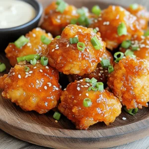 - 1 lb boneless, skinless chicken breast - 1/2 cup honey - 1/4 cup Sriracha sauce - 2 tablespoons soy sauce - 1 tablespoon sesame oil - 2 cloves garlic, minced - 1 teaspoon ginger, grated - 1 tablespoon cornstarch - 2 tablespoons vegetable oil for frying - Chopped green onions for garnish - Sesame seeds for garnish - Additional spices or seasonings (e.g., chili flakes, lime juice) - Alternative sweeteners (e.g., agave syrup) To make Honey Sriracha Chicken Bites, gather your ingredients first. You need boneless chicken breasts. Cut them into small pieces. This helps with quick cooking and easy eating. Next, you will use honey and Sriracha sauce. These two ingredients create a sweet and spicy blend. The soy sauce adds depth, while sesame oil gives a nice flavor. Minced garlic and grated ginger add freshness. Cornstarch is key here. It helps the sauce stick to the chicken. Remember, cooking oil is for frying, so use vegetable oil for best results. Finally, chopped green onions and sesame seeds make great garnishes. They add a pop of color and crunch. If you want to spice things up, consider optional add-ins. Chili flakes can boost heat. Lime juice can add a citrus twist. You can also swap honey for agave syrup if you prefer. With these ingredients ready, you can now dive into the cooking process. It’s simple and fun! Combine these ingredients in a medium bowl: - 1/2 cup honey - 1/4 cup Sriracha sauce - 2 tablespoons soy sauce - 1 tablespoon sesame oil - 2 cloves garlic, minced - 1 teaspoon ginger, grated Whisk them together until the mix is smooth. This sauce brings sweet heat to the dish. Next, take 1 lb of boneless, skinless chicken breast. Cut it into bite-sized pieces. Sprinkle 1 tablespoon of cornstarch over the chicken. Toss well to coat each piece. This step makes the sauce stick better when cooked. Heat 2 tablespoons of vegetable oil in a large skillet over medium-high heat. Once the oil is hot and shimmering, add the chicken bites in batches. Do not overcrowd the pan. Fry for 4-5 minutes until golden brown. Flip halfway for even cooking. Remove the chicken with a slotted spoon. Place it on a plate lined with paper towels to drain excess oil. In the same skillet, pour in the prepared honey-Sriracha sauce. Let it simmer for 2-3 minutes while stirring. This helps thicken the sauce. Then, add the cooked chicken bites back to the skillet. Toss them in the sauce until well coated. Cook for an additional 1-2 minutes to heat through. The flavors will meld beautifully. - Always heat the oil until it shimmers before adding chicken. - Cook the chicken in batches. This prevents crowding and ensures even cooking. - If the sauce is too thin, add a bit of cornstarch mixed with water. - For a thicker sauce, let it simmer a bit longer. This will help it coat the chicken better. - Taste the sauce as you cook. Adjust sweetness by adding more honey. - For more heat, add extra Sriracha. Keep tasting until you find your perfect balance. {{image_4}} You can add a twist to your Honey Sriracha Chicken Bites. Try adding citrus zest, like lime or orange. This will brighten the flavors and add a fresh taste. You can also test different hot sauces. Each sauce brings its own heat and flavor. You might find a new favorite combination. For a healthier option, consider oven-baking the chicken. Set your oven to 400°F (200°C). Place the coated chicken on a baking sheet and bake for about 20 minutes. This method gives you crispy bites without frying. Grilling is another fun way to cook these bites. It adds a smoky flavor that pairs well with the honey and Sriracha. Just keep an eye on the grill to prevent burning. Serve your chicken bites warm with steamed rice. The rice soaks up the sauce well. Fresh veggies or a salad make great sides too. You can also get creative with serving. Use toothpicks to serve them as appetizers. They are perfect for parties or game nights. Just set out a bowl of extra sauce for dipping! After you cook the honey Sriracha chicken bites, let them cool down. Place them in an airtight container. This helps keep the bites fresh. You can store them in the fridge for up to 3-4 days. Just make sure the lid is on tight. This will keep your chicken bites tasty and safe to eat. If you want to save some for later, freezing is a great option. First, make sure the chicken bites are completely cool. Then, place them in a freezer-safe bag or container. Try to remove as much air as possible to avoid freezer burn. You can freeze them for up to 2 months. When you're ready to eat, thaw them in the fridge overnight. To reheat, simply warm them in a skillet over medium heat until hot. This keeps them juicy and delicious. If you want a Sriracha substitute, try chili garlic sauce. It keeps the heat and flavor. You can also use sambal oelek, which is less sweet but still spicy. Another option is hot sauce mixed with a little honey for sweetness. Yes, you can easily make this recipe gluten-free. Use tamari instead of soy sauce. Tamari has a similar taste but is wheat-free. Check all other ingredients for gluten, especially sauces, to ensure they are safe. You can use chicken thighs or drumsticks. Thighs have more fat, making them juicier. They also add more flavor. Breasts are leaner and will cook faster. Choose based on your taste and texture preferences. To reduce the spice, cut back on Sriracha. You can also add more honey to sweeten it. Mixing in a little ketchup can help, too. If you want to keep the flavor, add more garlic or ginger for depth without heat. This blog post shared a tasty honey-Sriracha chicken recipe with easy steps. You learned about the ingredients, cooking methods, and even tips for flavor. Remember, you can customize this dish to fit your taste. Use different spices or cooking methods for variety. Proper storage lets you enjoy leftovers for several days. With these ideas, you can make this dish your own. Now, gather your ingredients and start cooking. Enjoy your delicious creation!