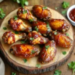 To make the most delicious crispy BBQ chicken wings, gather the following ingredients: - 2 pounds chicken wings - 1 tablespoon baking powder - 1 teaspoon garlic powder - 1 teaspoon onion powder - 1 teaspoon smoked paprika - 1 teaspoon salt - ½ teaspoon black pepper - 1 cup BBQ sauce - Fresh cilantro for garnish Each ingredient plays a key role in creating flavor and texture. The baking powder helps the wings get crispy. Garlic and onion powders add depth to the taste. Smoked paprika gives a lovely smoky flavor. Salt and black pepper enhance the overall seasoning. Finally, BBQ sauce coats the wings in sweetness and tang. Garnishing with fresh cilantro adds a pop of color and freshness. So, gather these items, and let’s get cooking! First, rinse the chicken wings under cold water. Use a colander to let the water drain off. Next, pat the wings dry with paper towels. This step is very important. Dry wings help achieve a crispy skin. If the wings are wet, they will steam instead of fry. In a large mixing bowl, mix the dry ingredients. Combine baking powder, garlic powder, onion powder, smoked paprika, salt, and black pepper. Stir until well blended. Add the chicken wings to the bowl. Toss them together until each wing is evenly coated. This seasoning mix adds great flavor. Set your air fryer to preheat at 400°F (200°C). Let it run for about 5 minutes. This warms the fryer, which helps the wings cook evenly. Next, arrange the seasoned wings in the air fryer basket. Be careful not to overcrowd it. If needed, cook in batches. Cook the wings for 25-30 minutes. Flip or toss them halfway through. This ensures even cooking and crispiness. Once the wings are crispy, transfer them to a clean bowl. Pour your favorite BBQ sauce over the wings. Toss gently to coat each wing with sauce. This step adds a rich flavor. Now, place the sauced wings back in the air fryer basket. Cook them for an additional 5-7 minutes at 400°F (200°C). This caramelizes the sauce. It gives the wings a nice glaze and enhances the taste. After cooking, remove the wings from the air fryer. Allow them to rest for a couple of minutes. This helps the juices settle. Garnish with freshly chopped cilantro for a pop of color. Serve alongside extra BBQ sauce for dipping. Enjoy your flavorful, crispy wings! To get the best crispy chicken wings, use baking powder. It helps the skin crisp up nicely. The key is to pat the wings dry first. This step removes moisture, which can make them soggy. When you space the wings in the air fryer, keep them apart. Proper spacing allows hot air to circulate around the wings. This ensures even cooking and a great crunch. You can choose between store-bought and homemade BBQ sauce. Store-bought sauces offer convenience, but homemade ones let you control flavors. Think about the flavor profile you want. Some sauces are sweet, while others are tangy or spicy. Pick a sauce that excites your taste buds. If you like heat, go for a spicy BBQ mix. Not all air fryers are the same. Some work better for chicken wings than others. I recommend models with good airflow and size. A larger basket lets you cook more wings at once. Essential tools like tongs and a good mixing bowl will help too. These tools make prep easier and keep your hands clean while cooking. {{image_4}} You can give your wings a fun twist. Try spicy BBQ wings for a kick. Add cayenne or hot sauce to your BBQ mix. This will make your wings sizzle with flavor. If you want something sweeter, try honey mustard wings. Mix honey and mustard with a touch of BBQ sauce. This blend gives a sweet and tangy taste. You can cook wings in different ways. Air frying gives a crispy texture, but baking is an option too. Just place them on a baking sheet and cook at 425°F for about 30-35 minutes. Flip them halfway for even cooking. If you love grilling, summer is perfect for that. Cook them on medium heat for about 25 minutes. Brush with BBQ sauce near the end for a nice glaze. Pair crispy wings with classic sides like coleslaw or potato wedges. These add great crunch and flavor. You can also serve celery and carrot sticks for a fresh bite. Don’t forget the dipping sauces! Ranch or blue cheese are favorites. They add a creamy touch that balances the wings' heat. To keep your leftover wings fresh, store them in the fridge. Place them in an airtight container. They will last for up to four days. If you want to keep them longer, freeze them. For freezing, wrap each wing in plastic wrap. Then place them in a freezer bag. This keeps them tasting great for up to three months. When it's time to enjoy your wings again, you can use the microwave or air fryer. The microwave is quick, but it may make the wings soggy. The air fryer heats them evenly and keeps them crispy. If you use the air fryer, preheat it to 375°F. Heat the wings for about 5-7 minutes. This way, they come back to life and taste fresh again. It usually takes 25-30 minutes to cook chicken wings in an air fryer. To ensure they cook well, flip or toss them halfway through. This will help them get crispy and golden. The wings should reach an internal temperature of 165°F (74°C). Use a meat thermometer to check doneness. Yes, you can cook frozen chicken wings in an air fryer. You will need to increase the cooking time to about 30-35 minutes. Start by cooking them without sauce. After the wings are cooked through, toss them in your BBQ sauce and cook for an extra 5-7 minutes to caramelize. Some popular side dishes to pair with BBQ chicken wings are: - Celery sticks - Carrot sticks - Coleslaw - Potato wedges - Cornbread - French fries - Pickles These sides balance the spicy and smoky flavors of the wings. Enjoy them with a cool dip like ranch or blue cheese! In this post, I shared how to make delicious air-fried BBQ chicken wings. We covered the essential ingredients, step-by-step instructions, and key tips for maximum crispiness. Remember, dry wings and proper spacing in the fryer are crucial for that perfect crunch. Explore flavor variations and discover great sides that pair well with your wings. Enjoy experimenting with different BBQ sauces, and don’t forget to store leftovers right. With these tips, you’ll serve up tasty wings every time. Happy cooking!