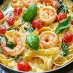 - 8 oz fettuccine or spaghetti - 1 lb shrimp, peeled and deveined - 2 tablespoons olive oil - 3 cloves garlic, finely minced - 1 teaspoon Italian seasoning blend - Salt and freshly cracked black pepper, to taste To make this dish, start with the pasta. Fettuccine or spaghetti works best. The shrimp should be fresh, peeled, and deveined for easy cooking. Olive oil adds flavor and helps with cooking. Garlic gives it a delightful aroma. Italian seasoning adds a nice touch, and salt and pepper enhance all the flavors. - 1 cup heavy cream - ½ cup freshly grated Parmesan cheese - 1 cup cherry tomatoes, halved - 1 cup fresh spinach leaves The creamy sauce is the star of this dish. Heavy cream makes it rich and smooth. Parmesan cheese gives it a delicious, cheesy taste. Cherry tomatoes add a burst of flavor, while fresh spinach adds color and nutrients. Together, these create a sauce that coats the pasta beautifully. - Fresh basil leaves - Additional Parmesan and olive oil drizzle For presentation, fresh basil leaves bring a pop of color. A sprinkle of extra Parmesan adds more flavor. A drizzle of olive oil can enhance the look and taste of your dish. These simple garnishes elevate your meal to a new level. Start by boiling a large pot of salted water. Once it reaches a boil, add 8 oz of fettuccine or spaghetti. Cook it according to the package instructions until al dente. This usually takes about 8 to 10 minutes. After cooking, drain the pasta but save a cup of the pasta water. This water will help adjust the sauce later. In a large skillet, heat 2 tablespoons of olive oil over medium heat. Add 3 cloves of minced garlic and sauté for about a minute. Watch the garlic closely to avoid burning it. Next, add 1 lb of peeled and deveined shrimp. Season them with salt, pepper, and 1 teaspoon of Italian seasoning. Cook for 2-3 minutes on each side. The shrimp will turn bright pink when done. Remove them from the skillet and set them aside. In the same skillet, add 1 cup of halved cherry tomatoes. Cook them for about 2 minutes until they soften and release juices. This adds great flavor to your sauce. Lower the heat slightly, then pour in 1 cup of heavy cream. Stir it gently and bring it to a gentle simmer. Gradually add ½ cup of freshly grated Parmesan cheese, stirring until it melts. This will create a smooth, creamy sauce. Now, add the cooked pasta directly into the creamy sauce. Mix well to coat the pasta. If the sauce is too thick, splash in some reserved pasta water to reach your desired consistency. Cover the pot and cook for an additional 2-3 minutes, stirring occasionally. This helps the pasta absorb some sauce. Then, gently fold in 1 cup of fresh spinach leaves and the cooked shrimp. Cook until the spinach wilts and everything is heated through. Taste and adjust seasoning if needed. To get the sauce just right, use the pasta water. Save a cup of it before draining your pasta. If your sauce is thick, add a splash of this water. It helps make it creamy and smooth. For al dente pasta, cook it until it is firm but not hard. Follow the package instructions closely. This gives the pasta the right bite. It also helps it hold the sauce better. Fresh herbs can really boost the taste. Consider adding parsley or dill for an extra kick. You can also use red pepper flakes for heat. Don't shy away from trying new spices. Pair your dish with a light white wine. A crisp Sauvignon Blanc works well. Serve with a side salad or garlic bread for a complete meal. Plating matters! Use shallow bowls to show off the pasta. Drizzle a bit of olive oil on top for shine. Add a sprinkle of extra Parmesan for a tasty touch. Garnish with fresh basil leaves. It adds color and flavor. Arrange the shrimp artfully on top to make the dish pop. A little care in serving makes your meal more inviting. {{image_4}} You can swap shrimp for chicken or tofu. Chicken gives a hearty feel. Just cook it until golden brown. For tofu, use firm tofu and sauté until crispy. Both options keep the dish tasty. If you want a vegan dish, try chickpeas or lentils. These add protein and texture. They soak up flavors well, making your meal satisfying. Add seasonal veggies for extra color and taste. Peas, zucchini, or bell peppers fit well. They cook quickly and brighten the plate. Herbs can boost flavor too. Fresh basil, parsley, or oregano work wonders. They bring freshness, making each bite more enjoyable. You can play with cheese types for the sauce. Try goat cheese or feta for a tangy taste. Each cheese offers a unique twist. Adjust the creaminess too. If you like it thicker, add more cheese. For a lighter sauce, use less cream or more pasta water. Balance is key to your perfect dish. After enjoying your creamy Tuscan shrimp pasta, store any leftovers in an airtight container. This helps keep the dish fresh. Let it cool completely before sealing. Your pasta will stay good in the fridge for up to three days. To reheat your pasta, use a skillet over low heat. Add a splash of water or cream to keep it moist. Stir often to prevent sticking. Heat until warmed through, but avoid cooking it too long. This keeps the shrimp tender and the sauce creamy. Yes, you can freeze creamy Tuscan shrimp pasta! First, let it cool down. Then, place it in a freezer-safe container. It can stay in the freezer for up to two months. When ready to eat, thaw it in the fridge overnight. Reheat gently in a skillet, adding a bit of cream to restore the sauce’s creaminess. To make this dish gluten-free, use gluten-free pasta. Many brands offer tasty options like rice or corn pasta. These pastas cook similarly to regular ones, so follow the package instructions. You won't lose any flavor or texture. Yes, you can use fresh shrimp. Fresh shrimp gives a great taste. If you use frozen shrimp, thaw it before cooking. To thaw, place it in the fridge overnight or run it under cold water for a few minutes. This helps keep the shrimp juicy and tender. This dish pairs well with a simple green salad. A fresh garden salad adds crunch and freshness. Garlic bread is another great side, as it soaks up the creamy sauce. You can also serve it with roasted vegetables for added flavor. You can adjust the spice levels to your taste. If you want more heat, add red pepper flakes. Start with a small amount, then taste as you go. This way, you can control the spice and make it just right for you. Creamy Tuscan shrimp pasta is a delightful dish that combines fresh ingredients, simple steps, and flavorful variations. You can enjoy perfectly cooked pasta, juicy shrimp, and a rich sauce. Remember to adjust flavors and textures to suit your tastes. Don’t hesitate to explore different proteins and veggies for added flair. Finally, store any leftovers properly to keep them fresh. This recipe allows you to savor a restaurant-quality meal at home, filled with creativity and style. Enjoy your cooking!
