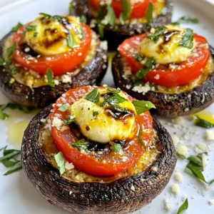 To make the Caprese stuffed portobellos, gather these main ingredients: - 4 large portobello mushrooms, stems removed - 2 cups cherry tomatoes, halved - 1 cup fresh mozzarella balls, halved - 1/4 cup fresh basil leaves, roughly torn - 1/4 cup grated Parmesan cheese These ingredients work together to create a fresh and tasty meal. The mushrooms give a meaty texture. The tomatoes and mozzarella add creaminess and flavor. Basil brings a nice herbal touch. Next, you need some seasonings: - 2 tablespoons balsamic vinegar - 2 tablespoons extra virgin olive oil - Salt and freshly ground pepper, to taste - 1 clove garlic, minced - 1/4 teaspoon red pepper flakes (optional, for heat) The balsamic vinegar adds a sweet tang. Olive oil keeps everything moist. Salt and pepper enhance every bite. Garlic adds depth, while red pepper flakes can bring some heat. You can add a few optional ingredients for extra flavor: - Extra balsamic glaze for drizzling - More herbs like oregano or thyme Using these optional ingredients lets you customize your dish. A drizzle of balsamic glaze will add a sweet finish. More herbs can change the flavor profile to your liking. {{ingredient_image_2}} First, preheat your oven to 375°F (190°C). This step is key for even cooking. Make sure the oven is hot before you bake. A well-preheated oven helps the mushrooms cook just right. Next, grab a large mixing bowl. Combine the halved cherry tomatoes, mozzarella balls, and torn basil leaves in the bowl. Add minced garlic, balsamic vinegar, and olive oil. If you like heat, toss in the red pepper flakes. Season with salt and pepper. Mix everything gently until it’s all combined. This mixture brings fresh flavors together. Now, line a baking sheet with parchment paper. This makes cleanup easy. Place the portobello mushrooms on the sheet with the gill side facing up. Take a spoon and fill each mushroom cap with the Caprese mixture. Press down slightly to pack it in well. Sprinkle grated Parmesan cheese on top for extra flavor. Bake the stuffed mushrooms for 20-25 minutes. They will become tender, and the cheese will melt and bubble. When done, remove them from the oven and let them cool for a few minutes. Enjoy your delicious Caprese stuffed portobellos! When choosing portobello mushrooms, look for big, firm caps. They should be smooth and free from blemishes. The color should be dark brown, showing they are fresh. Avoid mushrooms that feel slimy or dry, as these may be old. If the gills are dark, that means they are ripe for cooking. You can also smell them; fresh mushrooms have a mild, earthy scent. Caprese stuffed portobellos shine on their own, but you can add flair! I love serving them on a bed of fresh arugula. The peppery leaves give a nice contrast to the rich mushrooms. Drizzle a bit of extra balsamic glaze on top for a sweet touch. You can pair them with crusty bread or a light salad. This makes for a colorful and tasty meal. For perfect mushrooms, preheat your oven to 375°F (190°C). Bake the stuffed portobellos for 20-25 minutes. Keep an eye on them; they should be tender and the cheese bubbly. If you want a crispy top, broil them for the last few minutes. Just watch closely to avoid burning! Let them cool for a few minutes before serving. This will help keep your fingers safe from heat. Pro Tips Choose Fresh Ingredients: Always opt for the freshest tomatoes and basil to enhance the flavor of your Caprese stuffed portobellos. Don’t Overcook the Mushrooms: Keep an eye on the baking time; overcooking can lead to mushy mushrooms. Aim for a tender texture. Add a Zesty Kick: If you love a bit of heat, don’t hesitate to increase the red pepper flakes or add a drizzle of hot sauce before serving. Experiment with Cheeses: Feel free to mix in other cheeses like goat cheese or feta for a unique twist on the traditional Caprese flavors. {{image_4}} You can easily make this dish vegetarian. Try using different types of cheese like feta or goat cheese. They add a nice tangy flavor. If you want a creamier texture, use ricotta cheese. You can also replace mozzarella with vegan cheese. This way, you keep the taste but cater to dietary needs. For those who want more protein, chicken or shrimp works well. Just sauté them before adding to the mix. You can chop cooked chicken breast and fold it into the Caprese mixture. If you like seafood, try adding cooked and chopped shrimp. This adds a savory taste and makes it heartier. Herbs can change the flavor a lot. Instead of basil, try parsley or oregano. Thyme adds a nice earthy taste. You can also mix in some chopped chives for a mild onion flavor. Experimenting with different herbs can lead to fun new flavors in your stuffed portobellos. To keep your Caprese stuffed portobellos fresh, let them cool first. Place them in an airtight container. Store the container in the fridge. They will stay good for up to three days. Make sure to keep them away from strong-smelling foods. This keeps their flavor intact. When you want to enjoy leftovers, preheat your oven to 350°F (175°C). Place the portobellos on a baking sheet. Cover them lightly with foil. Heat for about 10-15 minutes. This keeps them moist. You can also use a microwave. Heat them on a microwave-safe plate for 1-2 minutes. To freeze your stuffed portobellos, let them cool entirely. Wrap each one tightly in plastic wrap. Then place them in a freezer bag. Remove as much air as possible. This prevents freezer burn. They can last up to three months in the freezer. When you're ready to eat, thaw them in the fridge overnight before reheating. Yes, you can prepare Caprese Stuffed Portobellos ahead of time. I like to make the filling in advance. Just mix the cherry tomatoes, mozzarella, basil, garlic, balsamic vinegar, and olive oil. Store it in the fridge for up to one day. When you're ready to bake, fill the mushrooms and pop them in the oven. They will taste fresh and delicious. If you don't have fresh mozzarella, use these options: - Shredded mozzarella cheese - Goat cheese - Feta cheese These substitutes add a unique twist to your dish. Each cheese has its own flavor. Choose one that you enjoy! Yes, Caprese Stuffed Portobellos are naturally gluten-free. The main ingredients like mushrooms, tomatoes, and cheese do not contain gluten. This makes them a great choice for anyone with gluten allergies. Just make sure to check any additional ingredients, like seasonings, to ensure they are gluten-free. Enjoy this tasty meal without worry! Caprese stuffed portobellos are a tasty dish made with fresh ingredients. We covered main ingredients, seasonings, and optional flavors. I shared easy steps to prepare and bake them. You learned tips for selecting mushrooms and perfect serving ideas. I also explained different ways to mix up the dish and how to store leftovers. In conclusion, this dish is not only simple but also versatile. With these tips, you can enjoy a delicious meal anytime.