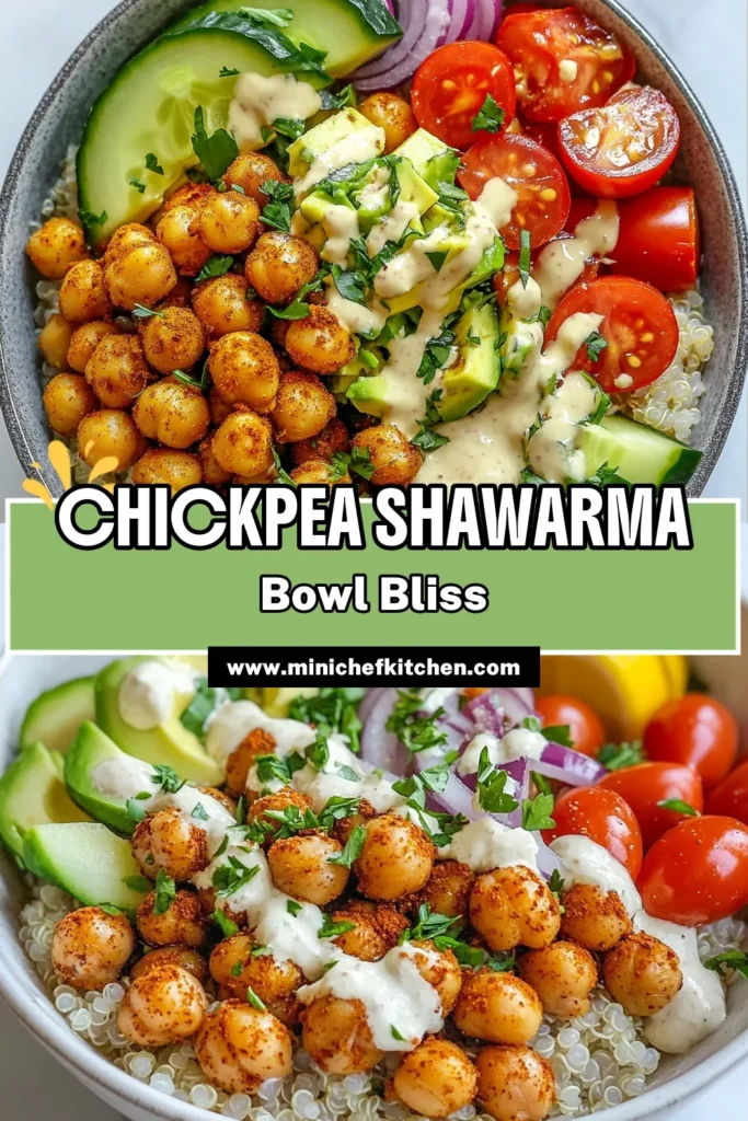 Indulge in a flavorful Chickpea Shawarma Bowl that's not only delicious but also healthy! This easy roasted chickpeas recipe is perfect for meal prep or a quick lunch. With quinoa, fresh veggies, and a zesty tahini sauce, this vegan quinoa bowl is a must-try. Explore more healthy chickpea recipes and elevate your Mediterranean bowl recipe game. Save this recipe now for a nutritious twist on your meals! #ChickpeaShawarmaBowl #HealthyRecipes #VeganBowl #MediterraneanDiet