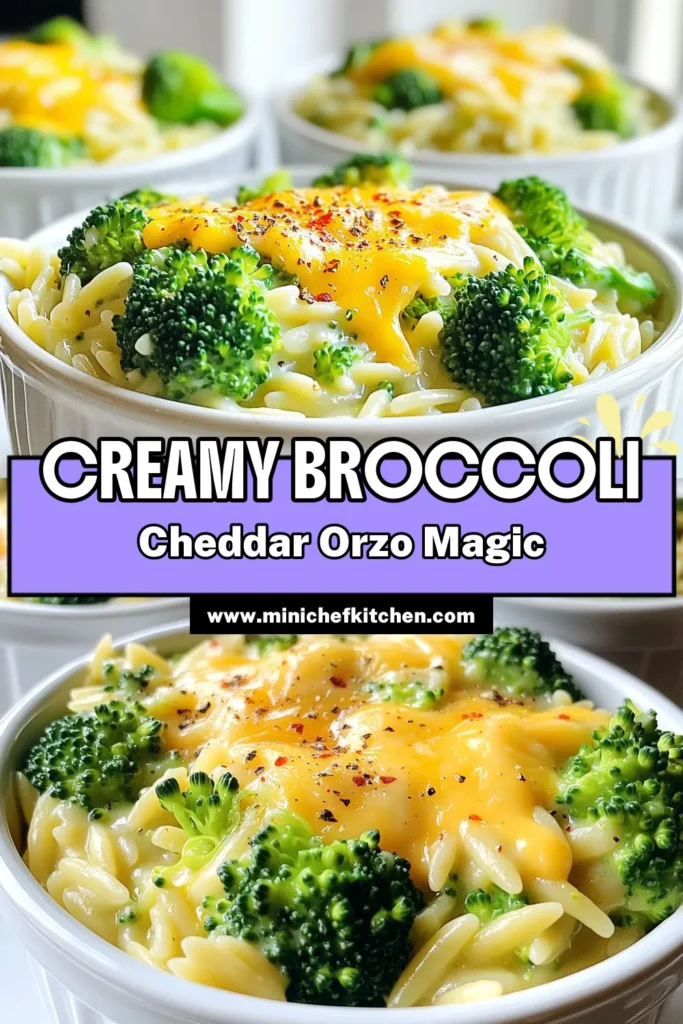 Indulge in a comforting bowl of Creamy Broccoli Cheddar Orzo Delight that's quick and easy to make! This recipe combines orzo pasta, fresh broccoli, and melty cheddar for a dish that’s both creamy and satisfying. Perfect for busy weeknights or a cozy weekend meal! Ready in just 30 minutes, you'll love every bite. Click to explore this delightful recipe and bring a burst of flavor to your table! #CreamyOrzo #CheddarCheese #BroccoliRecipes #QuickMeals