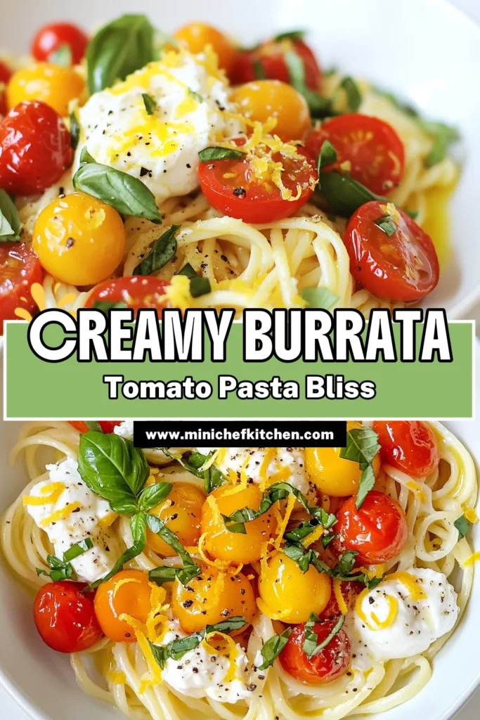 Discover the deliciousness of Cherry Tomato Burrata Pasta, a standout option among easy pasta recipes perfect for summer! This creamy burrata recipe features fresh tomatoes, tender pasta, and zesty lemon for a refreshing dish. Ideal for any occasion, it's quick to make and bursting with flavor. Try this fresh tomato pasta recipe tonight and elevate your dining experience! Save and enjoy! #PastaRecipe #SummerDishes #Burrata #FoodieFiesta