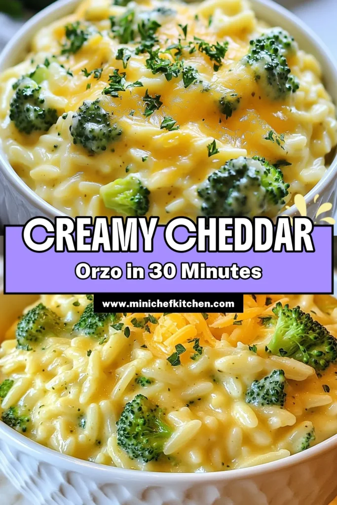 Discover the deliciousness of creamy broccoli cheddar orzo, a perfect blend of orzo pasta and vibrant broccoli for a satisfying vegetarian meal. This easy creamy orzo recipe combines sharp cheddar, heavy cream, and nutmeg for a rich flavor in every bite. Ideal for quick weeknight dinners, this broccoli cheese pasta is sure to impress. Ready to elevate your pasta game? Save this recipe now! #CreamyBroccoliCheddarOrzo #OrzoPastaRecipes #VegetarianPastaDishes #EasyCreamyOrzo