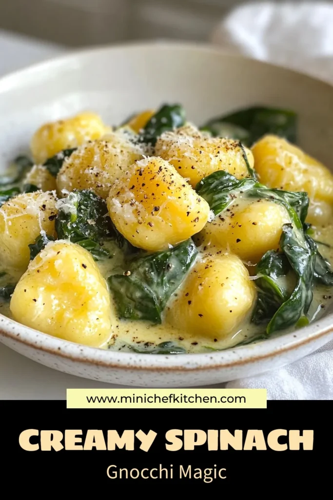 Indulge in this creamy spinach gnocchi recipe that's perfect for busy weeknights! This easy gnocchi dish features a luscious spinach and cream sauce, making it a delightful vegetarian option. Ready in just 20 minutes, it's one of the quickest pasta recipes you'll love. Treat your taste buds and try this creamy spinach gnocchi today! Don’t forget to save this recipe for later! #CreamySpinachGnocchi #EasyGnocchiRecipes #VegetarianGnocchi #QuickPastaRecipes