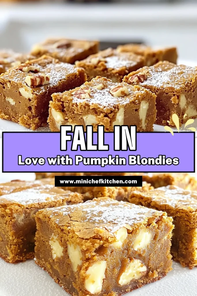 Indulge in the autumn flavors with these irresistible Brown Butter Pumpkin Spice Blondies! Packed with rich brown sugar, creamy white chocolate chips, and a hint of pumpkin spice, these blondies are perfect for fall gatherings or cozy evenings at home. Discover the easy step-by-step recipe and surprise your friends and family with a delicious treat. Click to explore and bake your new favorite dessert now! #PumpkinSpice #Blondies #BakingRecipes #FallTreats