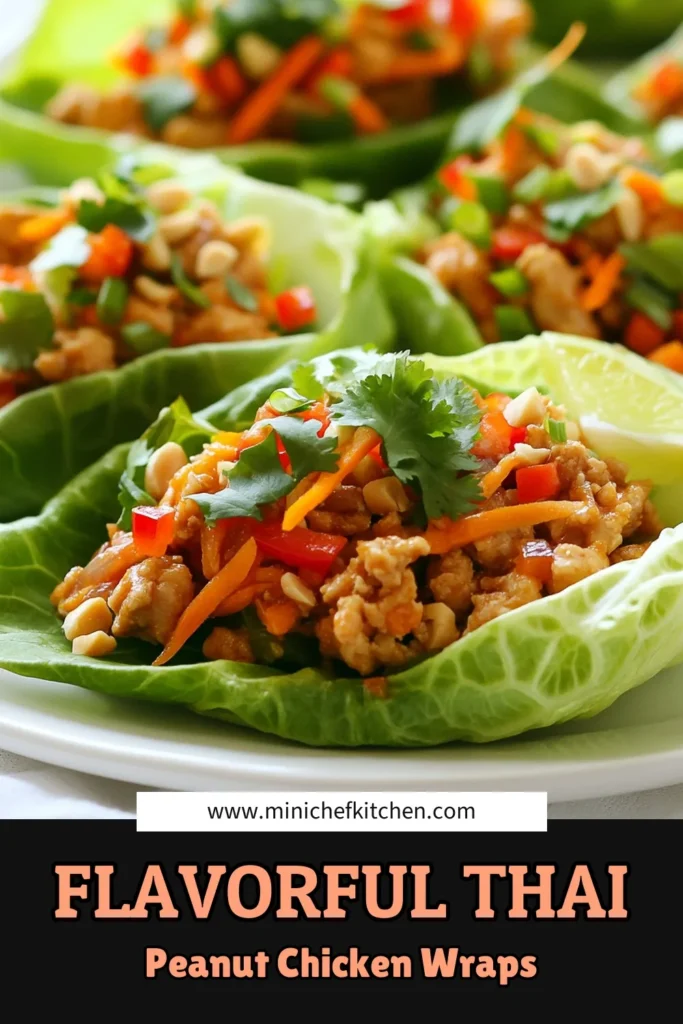 Delight in these Thai Peanut Chicken Lettuce Wraps—a healthy lettuce wraps recipe that's perfect for any meal! Packed with ground chicken, fresh veggies, and a flavorful easy peanut sauce recipe, these Thai peanut chicken wraps are not only delicious but also quick to make. Ideal for lunch or dinner, make this recipe your go-to for tasty, nutritious meals. Click to try it now! #ThaiLettuceWraps #HealthyRecipes #GroundChickenRecipes #EasyDinnerIdeas