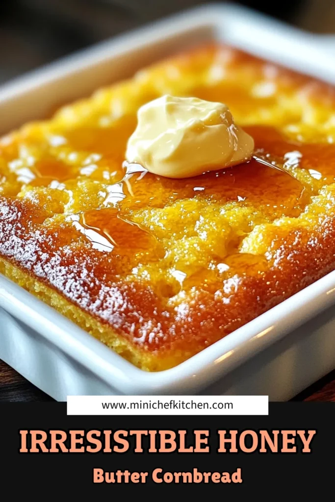 Discover the ultimate comfort food with this honey butter cornbread recipe! Perfect for beginners, this easy cornbread with honey delivers a delightful sweetness and moisture in every bite. Elevate your meals with moist cornbread recipe, served warm with a rich cornbread with sweet honey butter. Ideal for any occasion, this homemade honey cornbread will be a hit! Try it today, and don't forget to save for later! #Cornbread #HoneyButter #ComfortFood #BakingIdeas