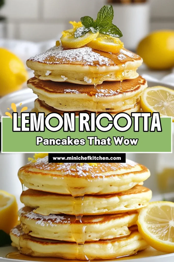 Indulge in the delight of Lemon Ricotta Pancakes with this easy Ricotta Pancakes Recipe! Perfect for brunch, these fluffy lemon pancakes are made with creamy ricotta, fresh lemon juice, and zest for a burst of flavor. Enjoy homemade pancakes with ricotta that are quick to whip up and simply delicious. Click to discover the full recipe and treat yourself! #Pancakes #LemonRicotta #BrunchIdeas #HomemadePancakes