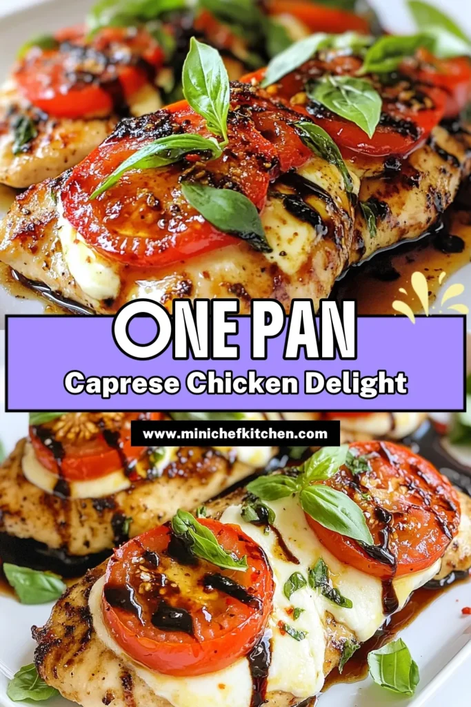 Discover the ultimate Caprese chicken recipe with this easy Italian chicken skillet! This one-pan chicken dinner is bursting with flavor from fresh mozzarella chicken with tomatoes and aromatic basil. Drizzle with balsamic glaze for a delicious finish. Perfect for busy weeknights, this balsamic glazed chicken recipe is a must-try. Save this recipe for a quick and tasty meal! #CapreseChicken #OnePanDinner #ItalianRecipes #EasyDinnerIdeas