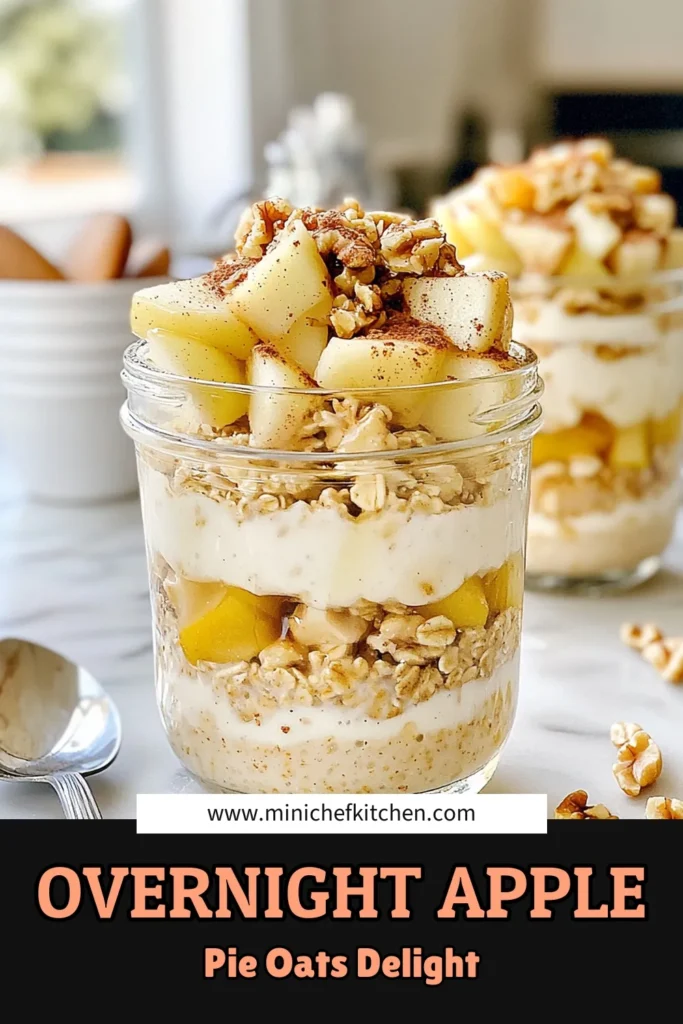 Discover the deliciousness of Apple Pie Overnight Oats! This healthy apple oatmeal recipe combines rolled oats, almond milk, and diced apples for a wholesome, vegan breakfast. Perfect as make-ahead breakfast oats, these overnight oats with apple will satisfy your sweet cravings while keeping you energized. Try this easy recipe today and transform your mornings! Save this for your next meal prep! #ApplePieOvernightOats #OvernightOatsWithApple #HealthyBreakfast #VeganAppleCinnamonOats