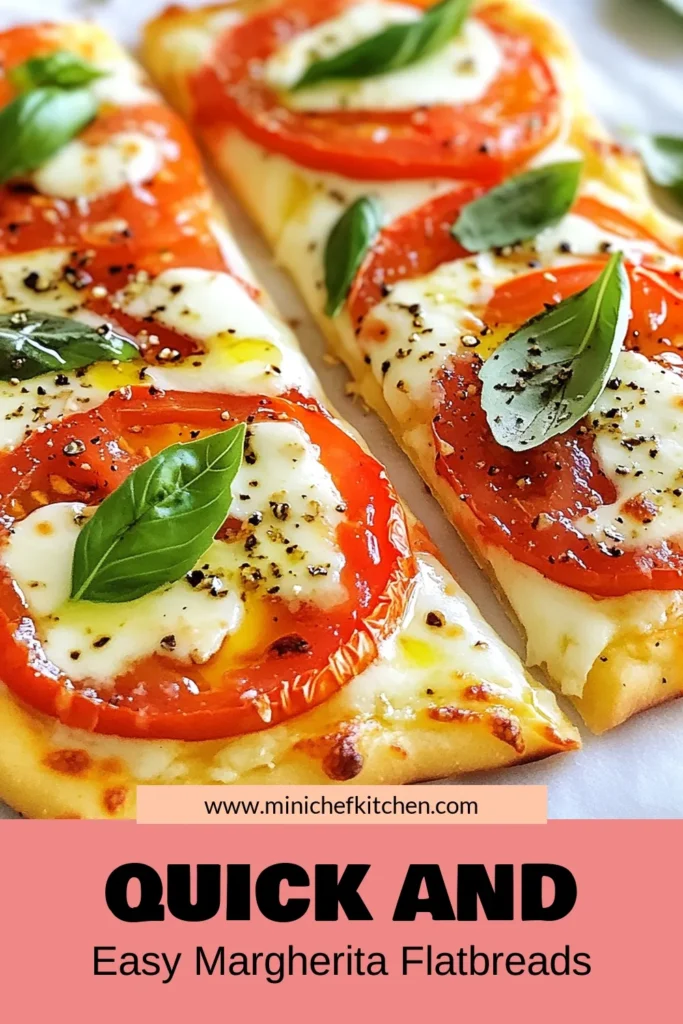 Enjoy a delicious Margherita flatbread pizza made with fresh ingredients in just 20 minutes! This easy flatbread pizza recipe features homemade marinara, fresh mozzarella, and ripe tomatoes topped with fragrant basil. Perfect for quick weeknight dinners or gatherings. Elevate your homemade pizza game with this basil tomato flatbread that's sure to impress! Save this recipe now for a tasty treat later! #MargheritaPizza #FlatbreadRecipe #HomemadePizza #EasyDinner
