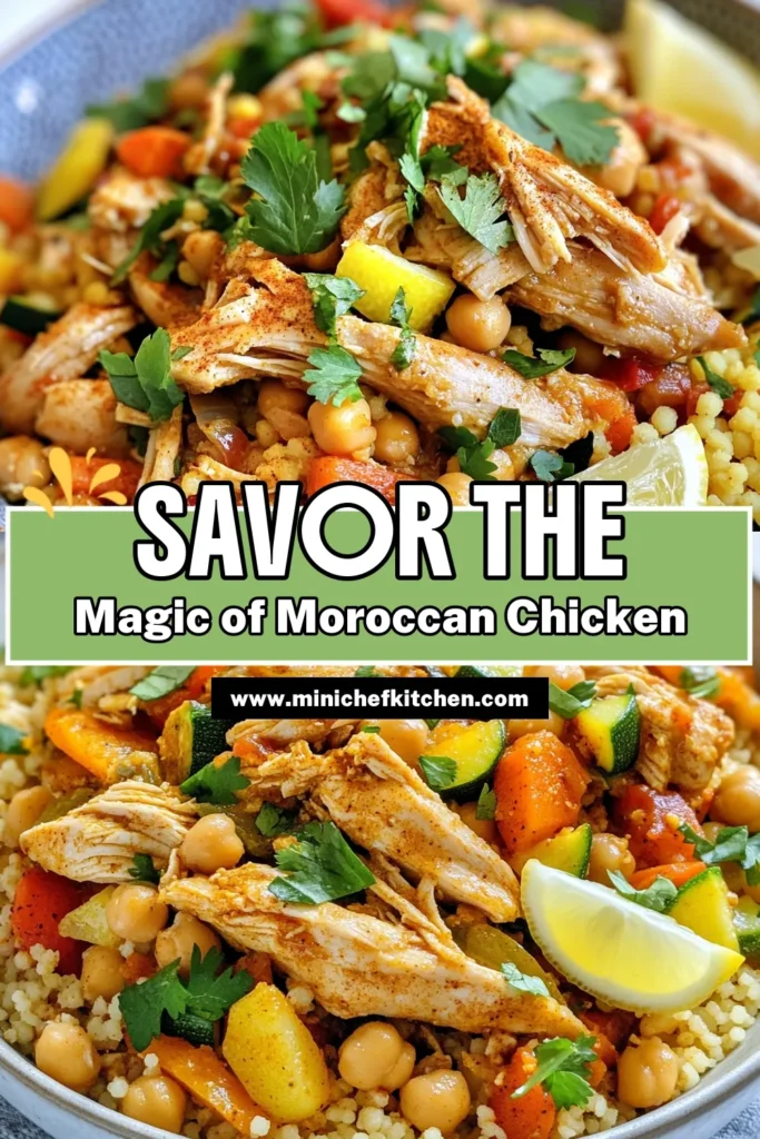 Discover this delightful Moroccan chicken recipe featuring tender chicken thighs and fluffy couscous! This healthy chicken couscous dish is packed with flavorful spices, vegetables, and chickpeas, making it a perfect Moroccan chicken dinner for any night of the week. Serve it up for a family meal or special occasions. Don’t miss out on this delicious couscous with chicken—save this recipe for your next culinary adventure! #MoroccanChicken #CouscousRecipe #HealthyDinner #ChickenThighs