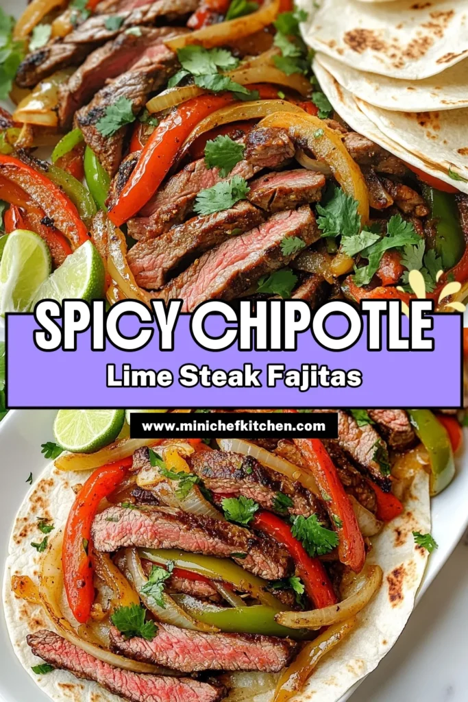 Savor the bold flavors of Chipotle Steak Fajitas with this easy fajitas recipe featuring tender flank steak marinated in a spicy chipotle and lime sauce. Perfect for a weeknight dinner or gathering, these lime fajitas combine colorful sautéed peppers with juicy steak. Enjoy a delicious meal in just 30 minutes! Click to discover this flank steak recipe and elevate your dinner game. #ChipotleSteakFajitas #EasyFajitasRecipe #SpicySteakFajitas #FlankSteakRecipe