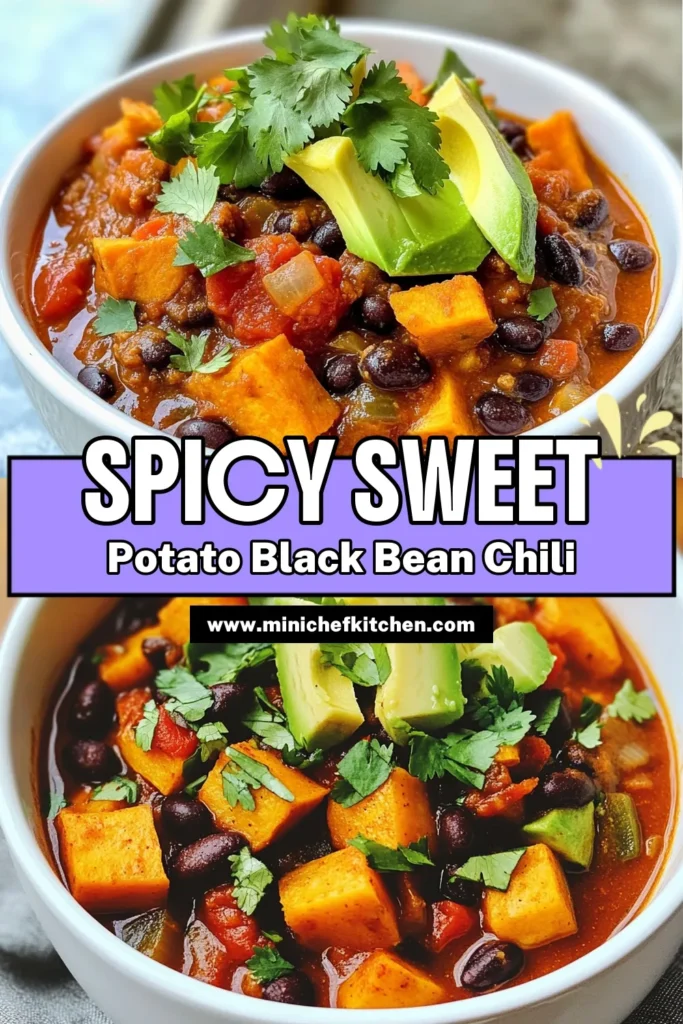 Discover the delicious taste of sweet potato black bean chili, a hearty and healthy vegetarian chili recipe perfect for any occasion. This easy vegan chili recipe combines sweet potatoes and spicy black beans for a flavorful dish that's both nutritious and satisfying. Bring warmth to your table with this irresistible chili that’s perfect for meal prep! Save this recipe to impress your family and friends. #SweetPotatoChili #VeganChili #HealthyEating #ChiliRecipe