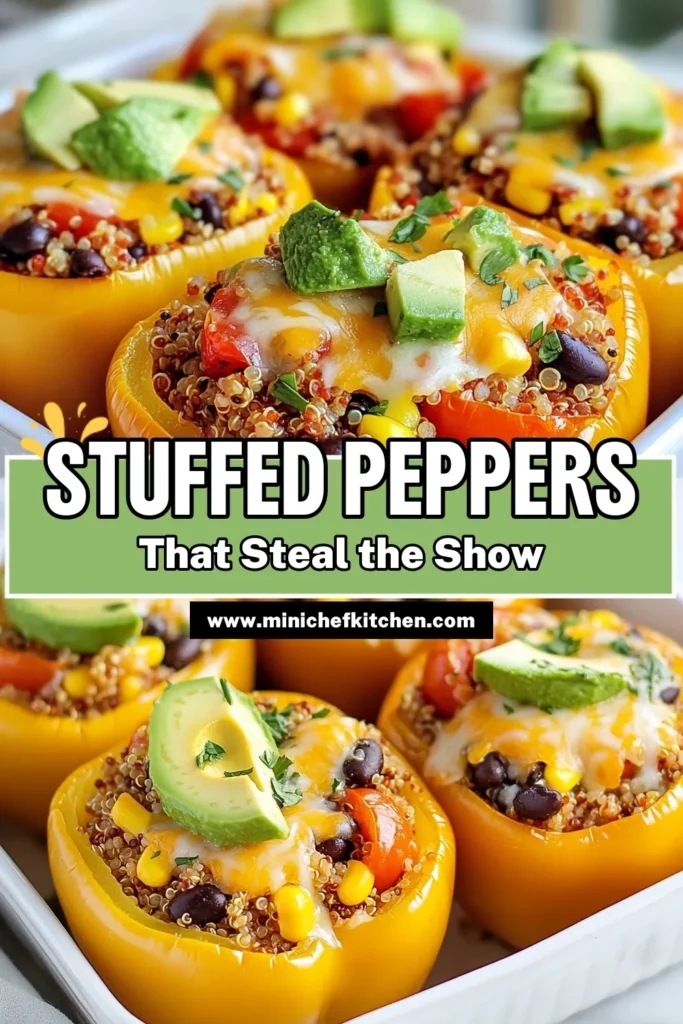 Looking for a delicious and healthy dinner idea? Try these Fiesta Quinoa Stuffed Peppers! This vegetarian stuffed peppers recipe is packed with flavor and nutrition, combining bell peppers with quinoa, black beans, and spices. Perfect for meal prep or a quick weeknight meal, these easy stuffed peppers will impress everyone at your table. Save this healthy quinoa recipe now and enjoy a vibrant, nutritious dish tonight! #HealthyEating #QuinoaRecipes #StuffedPeppers #VegetarianMeals