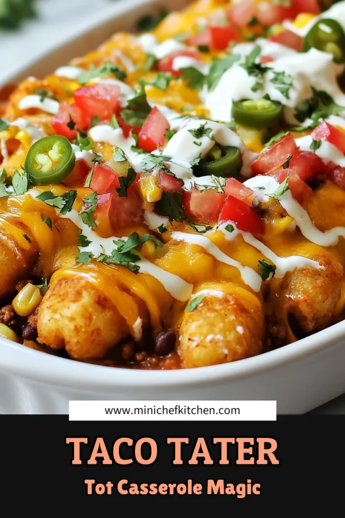 Discover the ultimate comfort food with this Loaded Taco Tater Tot Casserole! Perfect for any easy taco dinner, this delicious cheesy tater tot casserole combines ground beef, black beans, and spices topped with crispy tater tots and melting cheese. This loaded tater tot recipe is sure to please the whole family. Get the full recipe and enjoy a mouthwatering beef taco casserole tonight! Don't forget to save this for later! #TacoTaterTotCasserole #LoadedTaterTotRecipe #CheesyTaterTotCasserole #EasyTacoDinner