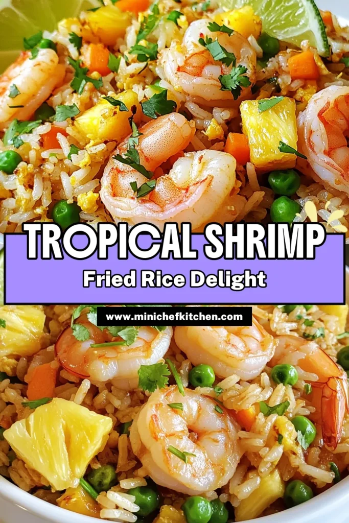 Discover the delightful flavors of Tropical Shrimp Fried Rice! This easy shrimp fried rice combines juicy shrimp, fresh pineapple, and colorful veggies with fluffy jasmine rice for a quick tropical rice dish that’s perfect for any meal. Enjoy this pineapple fried rice recipe in just 20 minutes. Get ready to impress your family and friends - save this recipe for your next dinner! #ShrimpFriedRice #PineappleFriedRice #EasyRecipes #TropicalDining