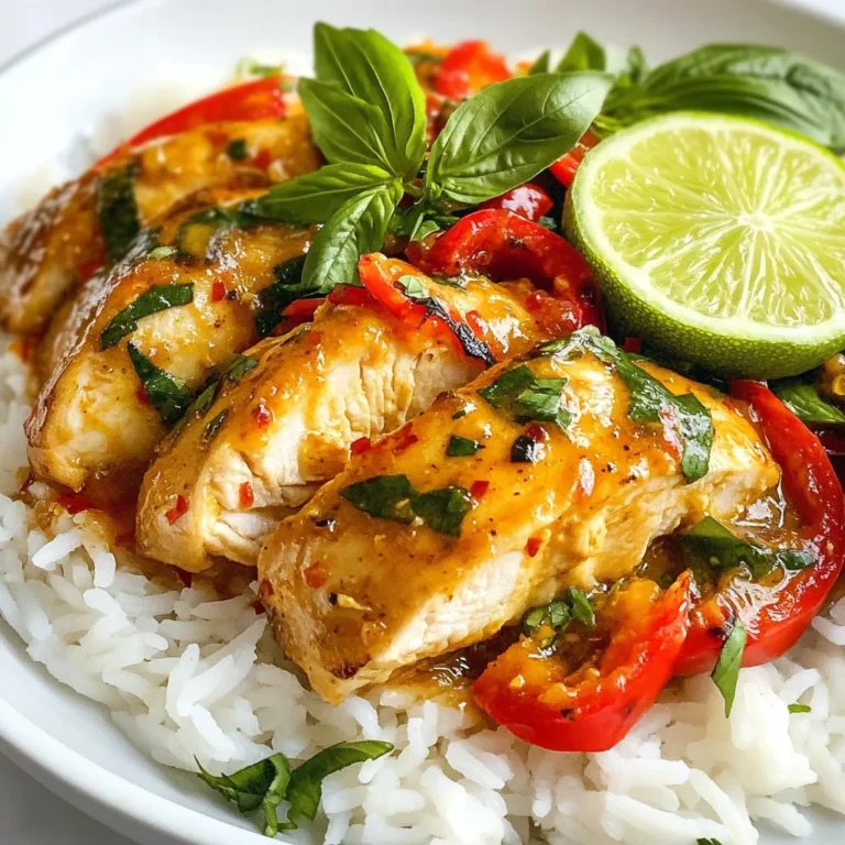 - 1 lb (450g) boneless chicken thighs, thinly sliced - 2 tablespoons vegetable oil - 4 cloves garlic, finely minced - 2-3 bird's eye chilies, finely chopped - 1 red bell pepper, sliced into thin strips - 1 cup fresh Thai basil leaves, packed - 2 tablespoons soy sauce - 1 tablespoon oyster sauce (optional) - 1 tablespoon fish sauce - 1 teaspoon sugar - Cooked jasmine rice, for serving You can add a few extra ingredients to boost flavor. Try using: - A splash of lime juice for brightness - Chopped green onions for freshness - Peanuts for crunch Don’t have everything on hand? Here are some swaps: - Chicken thighs can be replaced with chicken breast or tofu for a lighter option. - For a gluten-free option, use tamari instead of soy sauce. - If you can’t find Thai basil, use regular basil or mint for a different taste. {{ingredient_image_2}} First, gather all your ingredients. You need: - 1 lb boneless chicken thighs, thinly sliced - 2 tablespoons vegetable oil - 4 cloves garlic, finely minced - 2-3 bird's eye chilies, finely chopped - 1 red bell pepper, sliced into thin strips - 1 cup fresh Thai basil leaves - 2 tablespoons soy sauce - 1 tablespoon oyster sauce (optional) - 1 tablespoon fish sauce - 1 teaspoon sugar - Cooked jasmine rice for serving Next, wash the basil leaves and set them aside. Slice the chicken and bell pepper. Mince the garlic and chilies. This prep makes cooking smooth and quick. Heat the vegetable oil in a large skillet over medium-high heat. Wait until it shimmers. Add the minced garlic and chopped chilies. Stir them for about 30 seconds. Watch closely to avoid burning the garlic. Now, add the sliced chicken. Stir often for 5-7 minutes. The chicken should turn brown and lose its pink color. Once done, toss in the sliced red bell pepper. Sauté for another 2-3 minutes. You want the peppers to soften a bit. In a small bowl, mix soy sauce, oyster sauce, fish sauce, and sugar. Stir until the sugar dissolves. Pour this sauce into the skillet. Mix well to coat the chicken and peppers. Cook for another minute to let the flavors blend. Remove the skillet from the heat. Gently fold in the fresh Thai basil leaves. Stir just until they wilt. This keeps their bright color. To serve, spoon the spicy Thai basil chicken over jasmine rice. For an extra touch, garnish with whole basil leaves and a slice of lime. This adds a fresh pop of flavor. Enjoy your meal! To sauté chicken well, use a hot skillet. Start with vegetable oil. Heat it until it shimmers. Add the chicken in a single layer. This way, it cooks evenly. Stir frequently. Cook until the chicken is browned and no longer pink. This takes about 5 to 7 minutes. If you like it spicy, use more chilies. For less heat, use fewer bird's eye chilies. You can also remove the seeds. They hold most of the heat. Taste as you cook. This helps you find your perfect spice level. You can prep this dish in advance. Slice the chicken and chop the veggies early. Store them in the fridge. When ready to cook, just heat the oil and sauté. The dish takes about 20 minutes to finish. This makes it great for busy nights. Pro Tips Choosing the Right Chicken: Use boneless chicken thighs for a juicier, more flavorful dish compared to chicken breasts. Adjusting Heat Levels: Modify the number of bird's eye chilies based on your spice tolerance; start with fewer if you're unsure. Fresh Basil is Key: Always use fresh Thai basil for the best flavor; dried basil won't provide the same aromatic quality. Serving Suggestions: Serve with lime wedges to enhance the flavors; a squeeze of fresh lime juice adds a delightful brightness. {{image_4}} You can easily make a vegetarian or vegan version of Spicy Thai Basil Chicken. Replace the chicken with tofu or tempeh. Both options absorb flavors well. Use firm or extra-firm tofu for the best texture. Cut it into bite-sized cubes and sauté it until golden. Swap the fish sauce with soy sauce or a vegan fish sauce. This keeps the dish savory and tasty. Feel free to add more veggies to your dish. Sliced carrots, baby corn, or snap peas work well. Just toss them in after the chicken is cooked. This adds color and nutrition. The key is to cook them until slightly tender but still crisp. This keeps the dish fresh and bright. You can switch up the protein in this recipe. Pork or beef can replace chicken. Thinly slice the meat and follow the same cooking steps. Shrimp is another great option. Cook shrimp for just a few minutes until they turn pink. Each protein will bring its own flavor to the dish. Experiment with what you love most! Store your leftover spicy Thai basil chicken in an airtight container. Make sure to cool it to room temperature first. It can last in the fridge for about three to four days. If you want to keep it fresh, avoid letting it sit out for long. You can freeze spicy Thai basil chicken, but make sure to do it right. Place the cooled chicken in a freezer-safe container or bag. Remove as much air as possible to prevent freezer burn. It will stay good for up to three months. When you are ready to eat it, just thaw it in the fridge overnight. Reheating is simple! You can use a microwave or a skillet. If using a microwave, heat it for one to two minutes. Stir halfway through to ensure even heating. If you prefer a skillet, warm it over low heat until hot, stirring often. This keeps the chicken juicy and flavorful. Spicy Thai Basil Chicken, or Pad Krapow Gai, comes from Thailand. It's a popular street food dish. Thai cooks use fresh basil and chilies to create bold flavors. The dish reflects Thai culture, focusing on fresh herbs and spices. It highlights the balance of sweet, salty, and spicy tastes. You can use dried basil, but fresh is better. Fresh Thai basil has a unique flavor. It adds a fragrant, aromatic quality to the dish. If you must use dried, use less. Dried herbs are stronger, so about one-third the amount of fresh will work. Serve Spicy Thai Basil Chicken over cooked jasmine rice. The rice soaks up the sauce well. You can also serve it with a side of steamed vegetables. A fresh cucumber salad adds a nice crunch and balances the heat. To make this dish less spicy, reduce the number of bird's eye chilies. You can also remove the seeds from the chilies. If you want a milder flavor, add more bell peppers. Mixing in a touch of sugar can help balance the heat too. This blog post explored Spicy Thai Basil Chicken, covering key ingredients and cooking steps. We discussed optional flavors, substitutions, and tips for cooking chicken just right. I shared variations for vegetarians and how to store leftovers. Remember, this dish is versatile and can suit your tastes. Experiment with it and make it your own. Enjoy cooking and have fun with your meals!