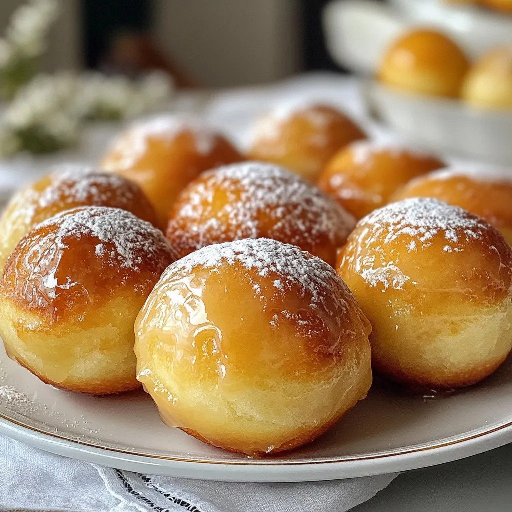 - 2 cups all-purpose flour - 1/2 cup granulated sugar - 2 teaspoons baking powder - 1/2 teaspoon baking soda - 1/2 teaspoon salt - 1/2 teaspoon ground cinnamon - 1/4 cup unsalted butter, melted - 3/4 cup buttermilk - 1 large egg - 1 teaspoon vanilla extract - 1/2 cup maple syrup - 1/4 cup powdered sugar - Oil for frying (vegetable or canola) For these maple glazed doughnut holes, I start with the dry ingredients. I measure 2 cups of all-purpose flour. Then, I add 1/2 cup of granulated sugar, which gives sweetness. Next, I mix in 2 teaspoons of baking powder and 1/2 teaspoon of baking soda. These help the doughnuts rise. I don't forget the salt and ground cinnamon, each 1/2 teaspoon, for flavor. Now, I move to the wet ingredients. I melt 1/4 cup of unsalted butter. Once melted, I combine it with 3/4 cup of buttermilk and 1 large egg. I add 1 teaspoon of vanilla extract for a rich taste. This mix brings moisture to the doughnut holes. For the glaze, I use 1/2 cup of maple syrup and 1/4 cup of powdered sugar. This blend creates a sweet topping. Finally, I choose oil for frying, either vegetable or canola. This allows the doughnut holes to fry up nicely. {{ingredient_image_2}} Start by grabbing a large mixing bowl. In this bowl, whisk together the dry ingredients. You need to mix 2 cups of all-purpose flour, 1/2 cup of granulated sugar, 2 teaspoons of baking powder, 1/2 teaspoon of baking soda, 1/2 teaspoon of salt, and 1/2 teaspoon of ground cinnamon. Whisk them until they are all combined well. This step adds air and helps the doughnut holes rise. Next, take a separate bowl for the wet ingredients. Mix together 1/4 cup of melted unsalted butter, 3/4 cup of buttermilk, 1 large egg, and 1 teaspoon of vanilla extract. Stir these until they are smooth and fully blended. This mixture will add richness and flavor to the doughnut holes. Now it’s time to fry! Heat oil in a heavy-bottomed pot or deep fryer to 350°F (175°C). Make sure you have enough oil so the doughnut holes can float. Using a small cookie scoop or tablespoon, drop spoonfuls of the doughnut batter into the hot oil. Fry in small batches to keep them from sticking together. Cook them for about 3-4 minutes, turning them often. You want them golden brown all over. Once your doughnut holes are fried, remove them using a slotted spoon. Place them on a paper towel-lined plate to absorb any extra oil. In a small bowl, mix 1/2 cup of maple syrup with 1/4 cup of powdered sugar. Whisk until smooth and slightly thick. While the doughnut holes are warm, dip each one into the maple glaze. Make sure they are coated well, then let the excess glaze drip off. Place them on a cooling rack for a few minutes to let the glaze set. To make the best maple glaze, start with the right texture. You want it smooth, not too runny. Mix 1/2 cup of maple syrup with 1/4 cup of powdered sugar. Whisk until you see no lumps. If it’s too thin, add more powdered sugar. If too thick, add a bit more maple syrup. This consistency helps the glaze stick to the doughnut holes. Frying doughnut holes is all about oil temperature. Heat your oil to 350°F (175°C). Use a thermometer to check. If the oil is too cool, the doughnut holes soak up oil. If it's too hot, they burn on the outside. Fry in small batches to keep the temperature steady. This gives you that perfect golden brown color. When mixing your dough, less is more. Combine the wet and dry ingredients gently. Use a spatula and mix until just combined. It’s okay to have lumps in the batter. Overmixing makes the doughnut holes tough. Keep it light and fluffy for the best results! Pro Tips Use Fresh Ingredients: Always use fresh baking powder and spices to ensure maximum flavor and rise in your doughnut holes. Maintain Oil Temperature: Keep an eye on the oil temperature; too hot and they will burn, too cool and they will absorb too much oil. A thermometer can help! Experiment with Flavors: Feel free to add mix-ins like chocolate chips or nuts to the batter for added flavor and texture. Glaze Variations: Try adding spices like nutmeg or a splash of vanilla extract to your glaze for an extra layer of flavor. {{image_4}} You can change the taste of your doughnut holes easily. Adding spices like nutmeg or ginger gives a warm flavor. A bit of citrus zest brightens the doughnut holes. Lemon or orange zest can add a fresh burst. Just mix in one teaspoon of zest when you add the wet ingredients. It makes a big difference! Maple glaze is wonderful, but you can try other toppings too. Sprinkles can add fun colors. A chocolate glaze gives a rich taste. You can even roll them in powdered sugar for a sweet touch. For a twist, add crushed nuts or coconut flakes on top. Get creative with what you like! You can bake doughnut holes instead of frying them for a healthier option. Preheat the oven to 350°F (175°C). Use a mini muffin pan for the doughnut holes. Fill each cup about halfway with batter. Bake for 10-12 minutes or until golden. Check with a toothpick to see if they are done. Baking gives you a lighter treat that’s still tasty! To keep your doughnut holes fresh, store them in an airtight container. Line the bottom with paper towels. This helps absorb any moisture. Keep the container at room temperature for up to two days. If you need to store them longer, the fridge is also an option. Just remember, they may lose some of their soft texture. For the best taste, reheat your doughnut holes in an oven. Preheat it to 350°F (175°C). Place the doughnut holes on a baking sheet and cover them with foil. Heat for about 5 to 7 minutes. This helps keep them soft and warm. If you're in a hurry, use the microwave. Just heat them in 10-second bursts to avoid drying them out. To freeze doughnut holes, first let them cool completely. Then, place them in a single layer on a baking sheet. Freeze until solid, about 1 to 2 hours. Once frozen, transfer them to a freezer-safe bag. Squeeze out as much air as possible. These can stay frozen for up to 3 months. When you want to enjoy them, just thaw at room temperature and reheat. To make doughnut holes from scratch, follow these steps: 1. Mix Dry Ingredients: In a large bowl, whisk 2 cups flour, 1/2 cup sugar, 2 teaspoons baking powder, 1/2 teaspoon baking soda, 1/2 teaspoon salt, and 1/2 teaspoon cinnamon. 2. Combine Wet Ingredients: In another bowl, mix 1/4 cup melted butter, 3/4 cup buttermilk, 1 egg, and 1 teaspoon vanilla extract until smooth. 3. Combine Mixtures: Pour the wet mix into the dry mix. Stir gently until just combined. A few lumps are fine—don’t overmix! 4. Heat Oil: In a pot, heat oil to 350°F (175°C). Use enough oil so doughnut holes float. 5. Fry Doughnut Holes: Scoop batter into hot oil, frying in batches. Cook for 3-4 minutes, turning until golden brown. 6. Drain: Use a slotted spoon to remove them from oil. Place on paper towels to absorb extra oil. 7. Glaze: Mix 1/2 cup maple syrup and 1/4 cup powdered sugar. Dip warm doughnut holes in the glaze. Let excess drip off. Yes, you can substitute buttermilk. Here are some ideas: - Milk and Vinegar: Use 3/4 cup milk and add 1 tablespoon vinegar. Let it sit for 5 minutes. - Yogurt: Use 1/2 cup yogurt mixed with 1/4 cup water. - Sour Cream: Use 3/4 cup sour cream thinned with a little water. Serve these doughnut holes warm for the best taste. Here are some tips: - Platter Presentation: Arrange on a colorful platter. - Dusting: Lightly dust with powdered sugar for a pretty look. - Drizzle: Add extra maple syrup for a sweet touch. - Pairing: Enjoy with coffee or tea for a delightful treat. To make dairy-free doughnut holes, try these swaps: - Butter: Use 1/4 cup coconut oil or dairy-free butter. - Buttermilk: Use the milk and vinegar method mentioned above. - Egg: Replace the egg with 1/4 cup unsweetened applesauce or 1 tablespoon flaxseed meal mixed with 2.5 tablespoons water. You learned how to make tasty doughnut holes from scratch. We covered dry and wet ingredients, frying steps, and how to glaze. I shared tips on perfecting the glaze and maintaining oil's right temperature. You can even try new flavors or bake them instead of frying. Store and reheat properly for the best taste. Enjoy these delicious treats fresh or frozen. Now you can impress friends and family with your baking skills!