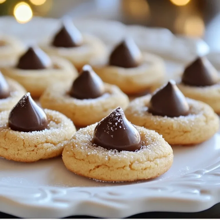 Peanut Butter Blossom Cookies use simple, tasty ingredients. Here is what you need: - 1 cup creamy peanut butter - 1 cup granulated sugar - 1 cup packed brown sugar - 1 large egg - 1 teaspoon vanilla extract - 1 teaspoon baking soda - ½ teaspoon salt - 2 cups all-purpose flour - 24 chocolate kisses, unwrapped - Additional granulated sugar for rolling These ingredients come together to create a soft and chewy cookie with a sweet chocolate center. To make these cookies, you will need a few kitchen tools: - Mixing bowls - Hand mixer or whisk - Measuring cups and spoons - Baking sheet - Parchment paper - Wire rack Having these tools ready makes the process smooth and fun. Choosing the best ingredients makes a big difference. Here are some tips: - Peanut Butter: Use creamy peanut butter for a smooth texture. Check for natural options without added sugar or oils. - Sugars: Select fresh granulated and brown sugars. Old sugars can clump and affect the texture. - Eggs: Always use large eggs for proper moisture and binding. - Flour: Use all-purpose flour for the right balance of softness and structure. - Chocolate Kisses: Go for high-quality chocolate kisses. They should be fresh and tasty. With quality ingredients, you will enjoy the best Peanut Butter Blossom Cookies! {{ingredient_image_2}} Start by preheating your oven to 350°F (175°C). This helps the cookies bake evenly. Line a baking sheet with parchment paper. This makes it easy to lift the cookies off later. In a large bowl, add 1 cup of creamy peanut butter, 1 cup of granulated sugar, and 1 cup of packed brown sugar. Use a hand mixer or whisk to mix them until smooth. This step is key for a creamy texture. Next, crack in 1 large egg and add 1 teaspoon of vanilla extract. Mix until everything is well combined. In another bowl, whisk together 1 teaspoon of baking soda, ½ teaspoon of salt, and 2 cups of all-purpose flour. Slowly add the dry mix to the peanut butter mix. Stir until you have a smooth dough. Take tablespoon-sized bits of dough and roll them into balls. Roll each ball in additional granulated sugar for extra sweetness. Place them on the baking sheet, with about 2 inches of space between each one. This space allows the cookies to spread as they bake. Bake the cookies for 10-12 minutes. Look for lightly golden edges, while the center stays soft. As soon as they come out, press an unwrapped chocolate kiss into the middle of each cookie. If you want, return them to the oven for 1-2 minutes. This makes the chocolate gooey. Let the cookies cool on the sheet for a few minutes, then move them to a wire rack to cool completely. To get the best texture, follow these tips. Use creamy peanut butter. It makes cookies soft and chewy. Make sure to mix the wet and dry ingredients well. This avoids dry spots in your dough. Don’t overbake the cookies. Take them out when the edges are golden. The centers should stay soft. They will firm up as they cool. Many people make a few common mistakes. First, don't skip the step of rolling dough in sugar. This gives a nice crunch. Also, measure your flour correctly. Too much flour can make cookies dry. Use a spoon to fill your measuring cup, then level it off. Lastly, remember to space the cookies. They need room to spread on the baking sheet. Add-ins can boost the flavor of your cookies. Try adding chocolate chips or chopped nuts. These give extra texture and taste. You can also mix in a pinch of cinnamon for warmth. Another fun idea is to use different types of chocolate. Peanut butter and dark chocolate pair wonderfully! Pro Tips Use Room Temperature Ingredients: This helps in achieving a smoother and more homogenous dough, ensuring even baking. Don’t Overbake: The cookies will continue to cook on the baking sheet after being removed from the oven, so take them out while they are still soft in the center. Chill the Dough: If you have time, chilling the dough for 30 minutes can prevent excessive spreading and result in thicker cookies. Experiment with Mix-ins: Feel free to add chopped nuts or chocolate chips to the dough for added texture and flavor. {{image_4}} You can switch up the nut butter in these cookies. Almond butter or cashew butter works well. They give a different taste but stay creamy. Sunflower seed butter is a great choice for nut-free diets. It keeps the texture while adding a unique flavor. To make these cookies vegan, swap the egg for a flaxseed meal. Use 1 tablespoon of flaxseed with 2.5 tablespoons of water. Let it sit for five minutes before mixing it in. For gluten-free cookies, use a 1:1 gluten-free flour blend. This will keep the cookies soft and tasty. You can add extra flavor to your cookies. Try adding a dash of cinnamon or nutmeg for warmth. Mix in chocolate chips, chopped nuts, or dried fruit for fun textures. These add-ins make each bite exciting. You can also drizzle melted chocolate on top for an extra sweet touch. To keep your peanut butter blossom cookies fresh, store them in an airtight container. This helps prevent them from drying out. Layer parchment paper between cookies to stop them from sticking together. Keep the container at room temperature for up to a week. You can freeze these cookies for later enjoyment. To do this, let the cookies cool completely. Place them in a single layer on a baking sheet and freeze for about an hour. Once frozen, transfer them to a freezer-safe bag. They can stay frozen for up to three months. Just remember to label the bag with the date! To enjoy your cookies warm, reheat them in the oven. Preheat the oven to 350°F. Place cookies on a baking sheet and heat for 5 minutes. This will bring back their soft texture. You can also microwave a single cookie for about 10-15 seconds. Enjoy that melty chocolate kiss! Yes, you can use crunchy peanut butter. It adds a fun texture. The cookies will still taste great. Just remember, it may alter the smoothness of the dough. You might also want to adjust the sugar a bit. Start with the same amount and taste as you mix. Crunchy peanut butter gives a unique twist. To make your cookies chewy, do not overbake them. Keep an eye on the timer. When the edges are golden but centers are soft, pull them out. Also, consider adding an extra egg yolk. This adds moisture and helps with chewiness. Lastly, let them cool on the baking sheet for a few minutes. This keeps them soft. You can use many other chocolates! Try chocolate chips or chunks for a different look. You could also use caramel candies for a gooey surprise. Other options include white chocolate or dark chocolate. Each type will change the flavor a bit. Feel free to mix and match for fun! This blog post covered everything you need for Peanut Butter Blossom Cookies. We explored key ingredients, tools, and tips to choose the best items. Step-by-step, I showed you how to mix, bake, and add chocolate kisses. We discussed tips for perfect texture and common mistakes. You can even tweak the recipe for fun variations. Finally, I shared storage tips to keep your cookies fresh. Now, you're set to bake delicious cookies that will wow everyone! Enjoy sharing your sweet treats!