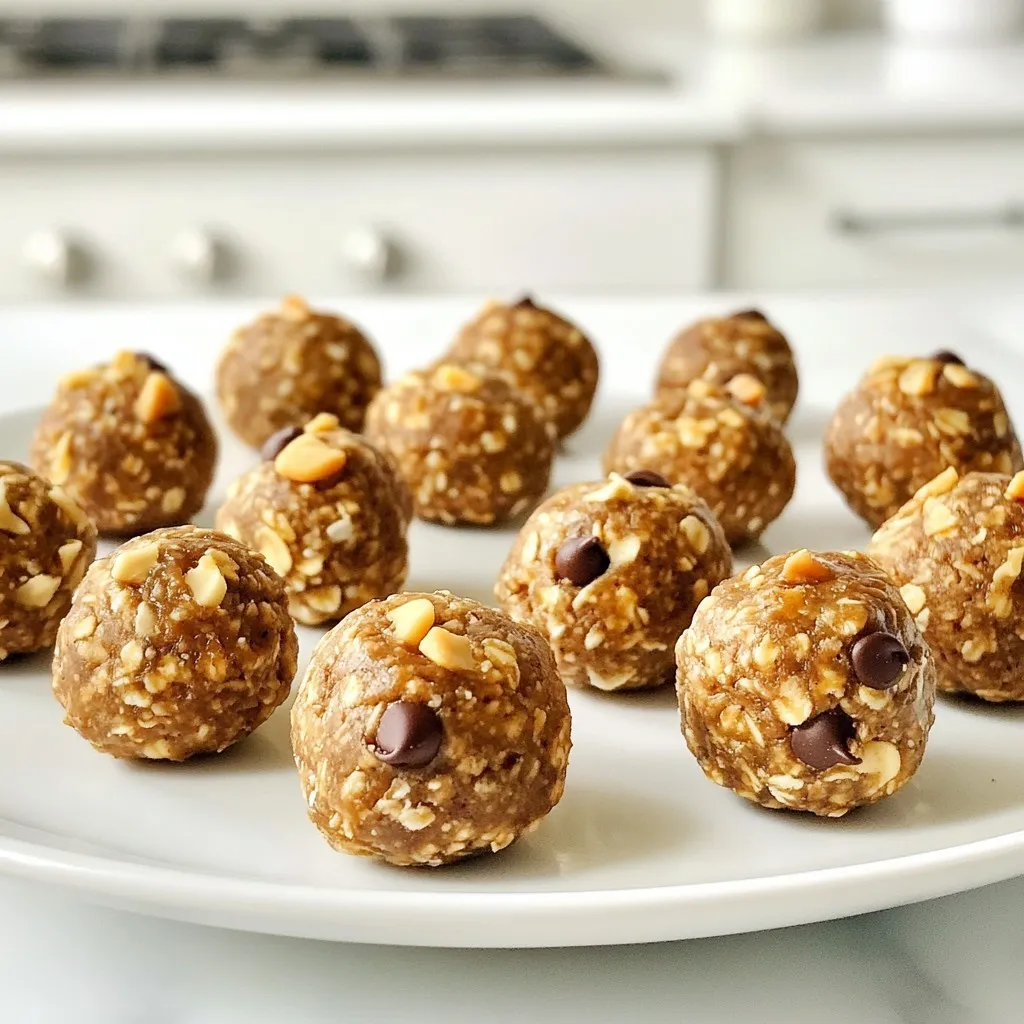 For Vanilla Chai Energy Bites, you need simple and wholesome ingredients. Here’s what you’ll gather: - 1 cup rolled oats - 1/2 cup almond butter (or substitute peanut butter) - 1/4 cup honey or maple syrup - 1 teaspoon pure vanilla extract - 1 teaspoon ground cinnamon - 1/2 teaspoon ground ginger - 1/4 teaspoon ground cardamom - 1/4 teaspoon ground cloves - 1/4 teaspoon freshly ground black pepper - 1/4 cup mini chocolate chips (optional for a sweet touch) - 1/4 cup chopped nuts (such as almonds or walnuts) - A pinch of salt These ingredients work together to create a snack that is tasty and energizing. The rolled oats serve as a great base, providing fiber and texture. Almond butter adds creaminess and protein. Honey or maple syrup gives a touch of sweetness. The spices are what make these bites special. Cinnamon, ginger, cardamom, cloves, and black pepper bring warmth and depth. You can adjust the spice amounts to fit your taste. Optional mini chocolate chips and chopped nuts add extra flavor and crunch. Feel free to mix and match ingredients based on what you have. With these ingredients, you can create a healthy snack that works for any time of day. {{ingredient_image_2}} 1. Mix the base ingredients. In a large bowl, combine 1 cup rolled oats, 1/2 cup almond butter, 1/4 cup honey, and 1 teaspoon pure vanilla extract. Use a spatula to mix until you form a thick mixture. 2. Incorporate spices for flavor. Add 1 teaspoon ground cinnamon, 1/2 teaspoon ground ginger, 1/4 teaspoon ground cardamom, 1/4 teaspoon ground cloves, and 1/4 teaspoon freshly ground black pepper. Mix well to spread the spices evenly. 3. Add optional chocolate chips and nuts. If you like a crunchy bite, fold in 1/4 cup mini chocolate chips and 1/4 cup chopped nuts. Stir gently to combine. 1. Roll into bite-sized balls. With clean hands, scoop out small portions of the mix. Roll them into balls about 1 inch wide. 2. Tips for easy shaping. If the mix sticks to your hands, dampen them with a bit of water. This helps shape the bites without a mess. 1. Refrigerate for firmness. Place the energy bites on a baking sheet lined with parchment paper. Chill them in the fridge for about 30 minutes. This helps them hold their shape. 2. Best storage practices. Store any leftover energy bites in an airtight container in the fridge for up to a week. You can also freeze them for longer storage. Enjoy them anytime! You can make these energy bites your own by swapping out the nut butter. If you prefer peanut butter, go for it! This will give a different taste and texture. You can also try sunflower seed butter if you want a nut-free option. For sweeteners, honey and maple syrup are great, but you can use agave syrup too. Each sweetener has its own flavor, so choose one that fits your taste. Adjusting the spices is easy. If you love heat, add more ginger or black pepper. If you prefer a milder taste, cut back on those spices. To add more fun to your bites, think about extra mix-ins. Dried fruits like raisins or cranberries work well. You could also try seeds, like chia or flaxseed, for added crunch. When it comes to serving, presentation matters! Arrange the energy bites on a pretty platter to make them pop. For a cute gift idea, pack them in small mason jars. Tie them with twine for a charming touch. Pro Tips Customize Your Sweetness: Adjust the amount of honey or maple syrup to your liking, or try using a sugar substitute for a lower-calorie option. Experiment with Spices: Feel free to add or substitute spices according to your taste preferences; nutmeg or turmeric can add a unique twist! Storage Tip: Keep the energy bites in an airtight container in the fridge for freshness, or freeze them for a quick snack option later. Perfect Portioning: Use a cookie scoop for evenly sized bites, ensuring consistent texture and flavor in every morsel. {{image_4}} To make these Vanilla Chai Energy Bites gluten-free, start with certified gluten-free oats. This step helps avoid any gluten cross-contamination. Always check labels on other ingredients too. Some brands may include gluten. For a vegan version, use plant-based butter like coconut oil or sunflower seed butter. Instead of honey, maple syrup works well as a sweetener. This keeps the bites sweet and tasty. You can also add a splash more vanilla for extra flavor. Get creative by adding dried fruits like raisins or cranberries. They add a nice chewiness. You can also try different spice blends. Consider using turmeric for a warm twist or nutmeg for a festive touch. These changes will make each batch unique and fun to eat. To keep your Vanilla Chai Energy Bites fresh, use an airtight container. This will protect them from air and moisture. Store them in the fridge for up to a week. If you want to keep them longer, the freezer is a great option. In the freezer, they can last for about three months. To freeze the energy bites, first, place them on a baking sheet. Make sure they are not touching. Freeze them for about an hour until firm. Once frozen, transfer them to an airtight container or freezer bag. This helps prevent freezer burn. When you want to eat them, take out the bites and let them thaw at room temperature. For the best texture, avoid using a microwave. Instead, let them sit out for about 15-20 minutes before enjoying. Vanilla Chai Energy Bites are small snacks packed with flavor and energy. They combine oats, nut butter, honey, and warm spices. These bites taste like a cozy cup of chai tea in a bite-sized form. Yes, you can make these bites nut-free. Use sunflower seed butter instead of almond or peanut butter. This keeps the recipe tasty and safe for those with nut allergies. They last about one week in the fridge. Store them in an airtight container to keep them fresh. If you freeze them, they can last for up to three months. Absolutely! You can swap almond butter for any seed butter. Honey can be replaced with maple syrup. Feel free to adjust spices based on your taste. Yes, these bites are great for kids! They provide energy and taste yummy. Plus, you can add mini chocolate chips for extra sweetness to please little ones. You now know how to make Vanilla Chai Energy Bites. We covered the ingredients, steps, and tips to create tasty snacks. You can customize flavors, try different storage methods, and even make them vegan or gluten-free. These bites are easy to make and can be a fun treat for everyone. So, grab your ingredients and start creating delicious snacks you can enjoy anytime. Keep experimenting to find your favorite combination!