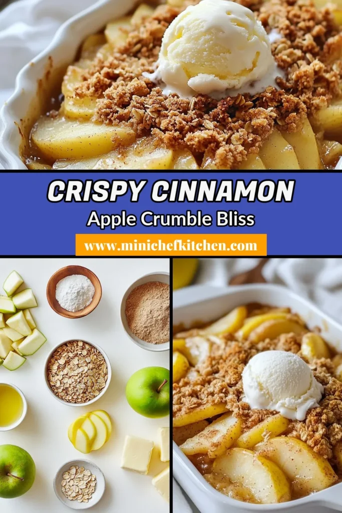 Indulge in this delicious Cinnamon Apple Crumble recipe, perfect for an easy apple dessert! This baked apple dessert features a crunchy cinnamon crumble topping and wholesome oats, making it a family favorite. With crispy edges and tender apple filling, it's a treat everyone will love. Get ready to savor each bite and don’t forget to serve it warm with ice cream! Save this easy apple crumble recipe for your next gathering! #applecrumble #dessertrecipe #bakedapples #cinnamonrecipes
