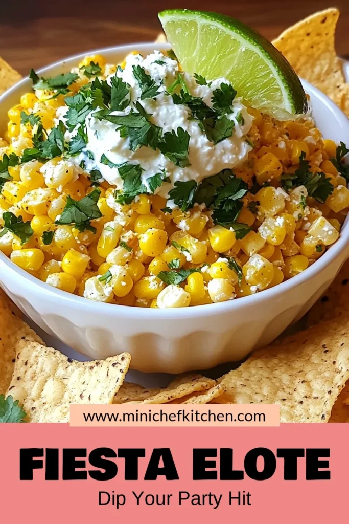 Elevate your next gathering with this delicious Fiesta Elote Dip! This creamy elote dip combines roasted corn, Cotija cheese, and spices, making it the perfect appetizer with corn for any occasion. Try this easy corn dip recipe that's sure to impress your guests! Serve it with tortilla chips for an irresistible snack. Pin this Mexican dip with Cotija cheese and enjoy a fiesta of flavors! #FiestaEloteDip #CornDipRecipe #CreamyEloteDip #MexicanDip