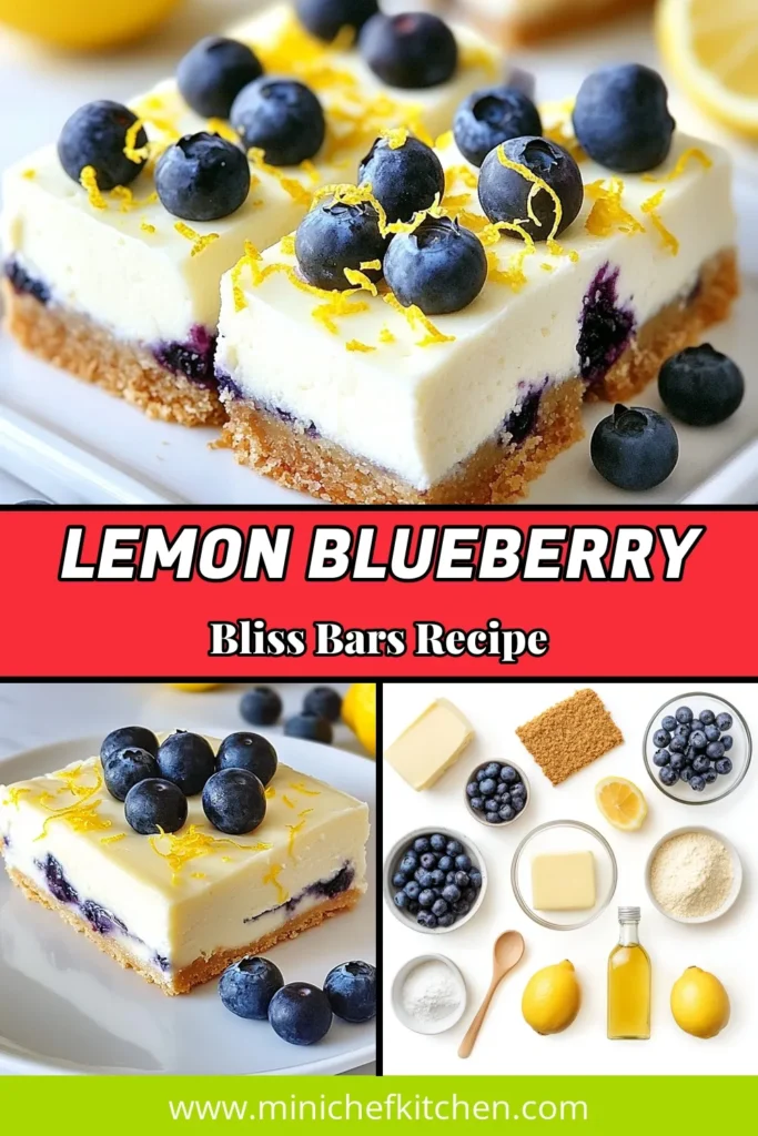 Enjoy a delightful treat with these Lemon Blueberry Cheesecake Bars! This No-Bake Lemon Cheesecake Recipe features a creamy lemon filling combined with fresh blueberries for a sweet and tangy dessert that's sure to impress. Perfect for any occasion, these Easy Cheesecake Bars are a crowd-pleaser. Ready to brighten up your dessert table? Try making these scrumptious bars today! #LemonBlueberryCheesecakeBars #FreshBlueberryDessert #EasyCheesecakeBars #CreamyLemonCheesecake