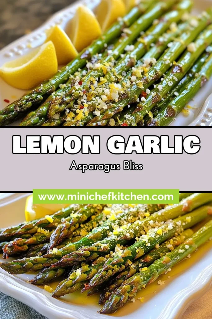 Discover the perfect healthy asparagus side dish with this Zesty Lemon Garlic Roasted Asparagus recipe! Bursting with flavor, this lemon garlic vegetables dish is a delightful way to elevate your meals. It features tender roasted asparagus, enhanced with a savory lemon-garlic blend and optional Parmesan. Easy to make and sure to impress, this mouthwatering recipe is a must-try! Save and share this delicious roasted asparagus recipe! #AsparagusRecipes #HealthyEating #LemonGarlic #RoastedVegetables
