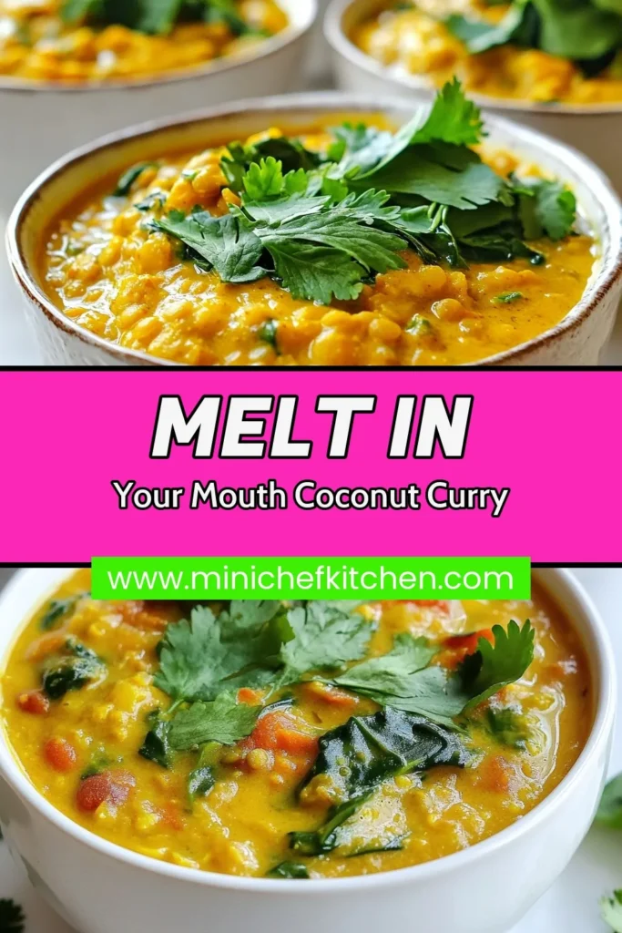 Indulge in this creamy coconut lentil curry, a must-try for lovers of vegetarian coconut curry! This easy lentil curry recipe is packed with flavors and healthy lentil dishes goodness. Made with red lentils cooked in rich coconut milk, it’s perfect for a quick weeknight dinner. Discover the joy of creamy lentil recipes that even non-vegetarians will love. Save this recipe for your next meal idea! #CoconutLentilCurry #HealthyRecipes #VegetarianCooking #EasyMeals