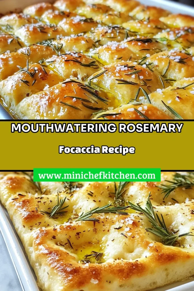 Discover the perfect Rosemary Focaccia Recipe with this easy homemade focaccia bread that features aromatic rosemary and flaky sea salt. This Italian focaccia bread recipe is simple to follow and yields a crispy, golden crust. Enjoy warm slices for a delightful appetizer or a side dish. Try this easy rosemary bread today and elevate your baking skills! Don't forget to save for later! #Focaccia #HomemadeBread #Baking #ItalianRecipes