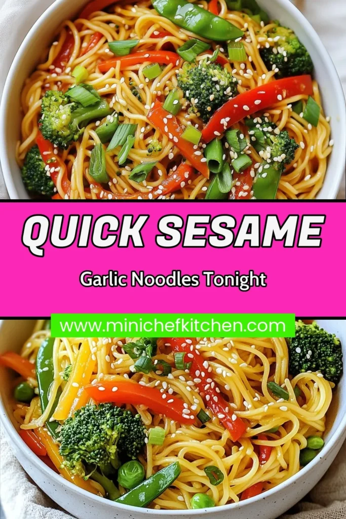 Discover the deliciousness of sesame garlic noodles with this easy vegetable stir fry recipe! Perfect for quick dinner ideas, this healthy stir fry combines vibrant veggies and flavorful noodles in just 20 minutes. Ideal for busy weeknights, this recipe will satisfy your cravings without compromising on nutrition. Try it today and elevate your weeknight meals! Save this for your next cooking adventure! #SesameGarlicNoodles #EasyNoodleRecipes #HealthyStirFryIdeas #QuickDinnerRecipes