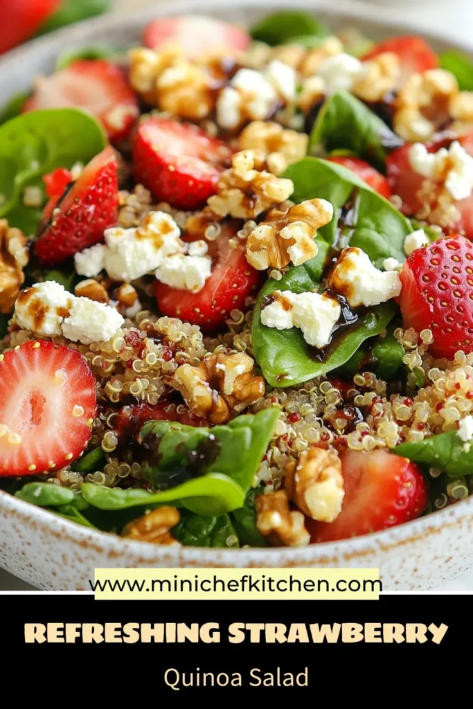 Looking for a refreshing dish this summer? Try this Strawberry Spinach Quinoa Salad! Packed with nutrients, it's a healthy quinoa salad recipe that’s perfect for any occasion. This spinach salad with feta is not only delicious but also a great vegan quinoa salad recipe when you skip the cheese. Enjoy fresh summer salad ideas that are easy to make! Save this recipe for vibrant flavors and healthy eating! #QuinoaSalad #HealthyRecipes #SaladIdeas #FreshSalads