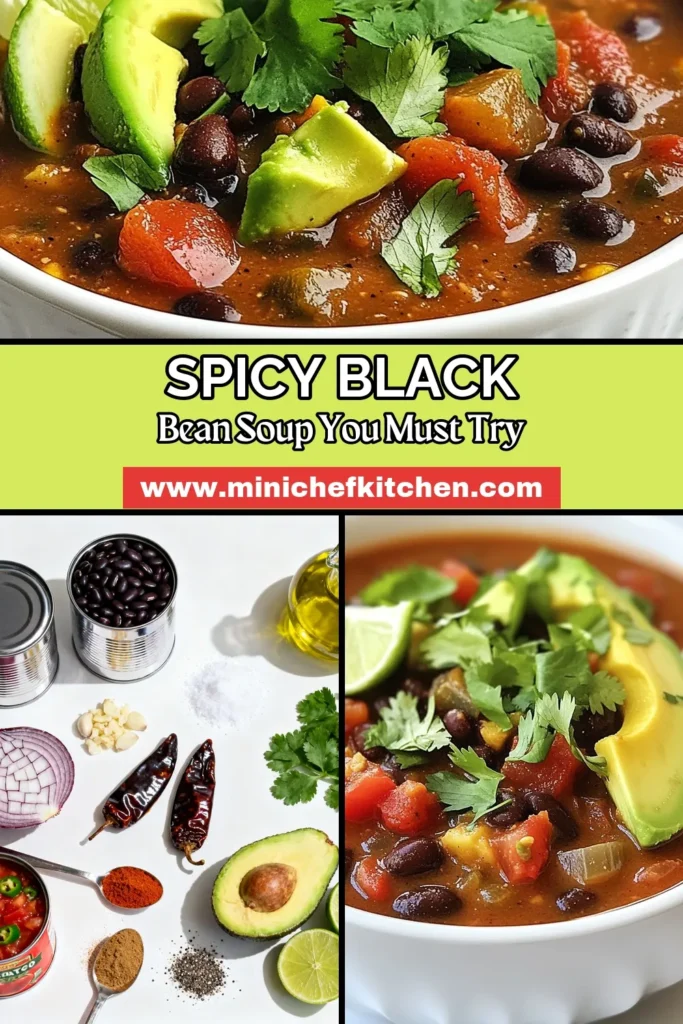Experience the bold flavors of Smoky Chipotle Black Bean Soup, a delightful vegetarian black bean soup recipe perfect for health-conscious food lovers. This chipotle soup recipe is packed with nutrition and spice, making it an ideal healthy bean soup to warm you up. Serve it hot with avocado and cilantro for a delicious meal. Save this spicy black bean soup recipe for your next cozy night in! #HealthyEating #PlantBased #SoupLovers #ComfortFood