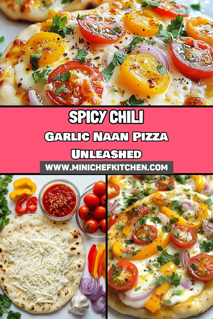 Discover the deliciousness of Chili Garlic Naan Pizza! This easy pizza with naan is a perfect blend of cheesy goodness and spicy flavors. Our naan pizza recipe features vibrant veggies, gooey mozzarella, and a homemade chili garlic oil for an irresistible kick. Perfect for a quick weeknight meal or a fun appetizer. Save this spicy garlic pizza recipe now and impress your guests! #NaanPizzaRecipe #ChiliGarlicNaan #SpicyGarlicPizza #EasyPizzaWithNaan