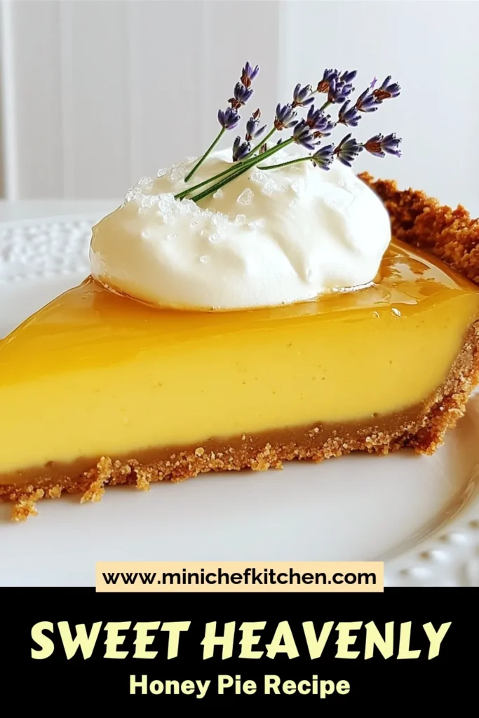 Indulge in this delightful salted honey pie recipe that features a smooth, sweet filling in an easy graham cracker pie crust. Topped with freshly whipped cream and a sprinkle of sea salt, this honey dessert pie is perfect for any occasion. Elevate your baking with a touch of lavender honey dessert flair. Try this irresistible pie today and impress your friends and family! Don't forget to save this recipe! #SaltedHoneyPie #HoneyDessertPie #GrahamCrackerPie #WhippedCreamTopping