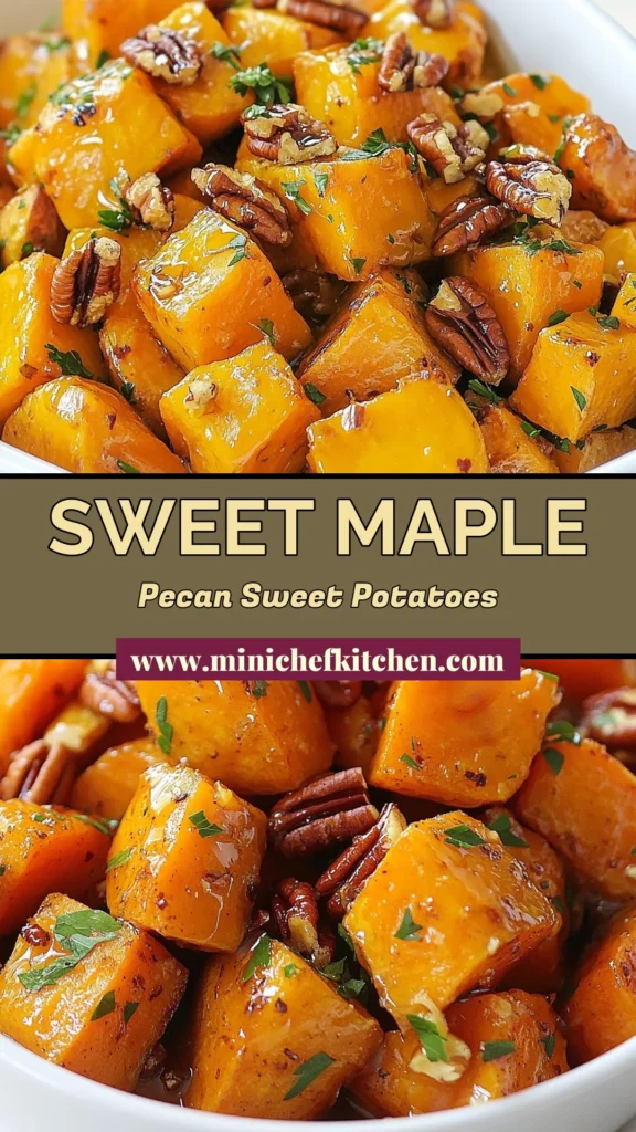 Discover the delightful flavors of maple pecan sweet potatoes with this easy roasted sweet potato recipe! Perfect as a vegan sweet potato dish or a flavorful sweet potato side dish, these maple syrup sweet potatoes are a crowd-pleaser. Roasted to perfection and topped with toasted pecans, this dish is a must-try. Save this recipe for your next gathering or holiday meal! #MaplePecanSweetPotatoes #RoastedSweetPotatoes #VeganRecipes #SweetPotatoSideDish