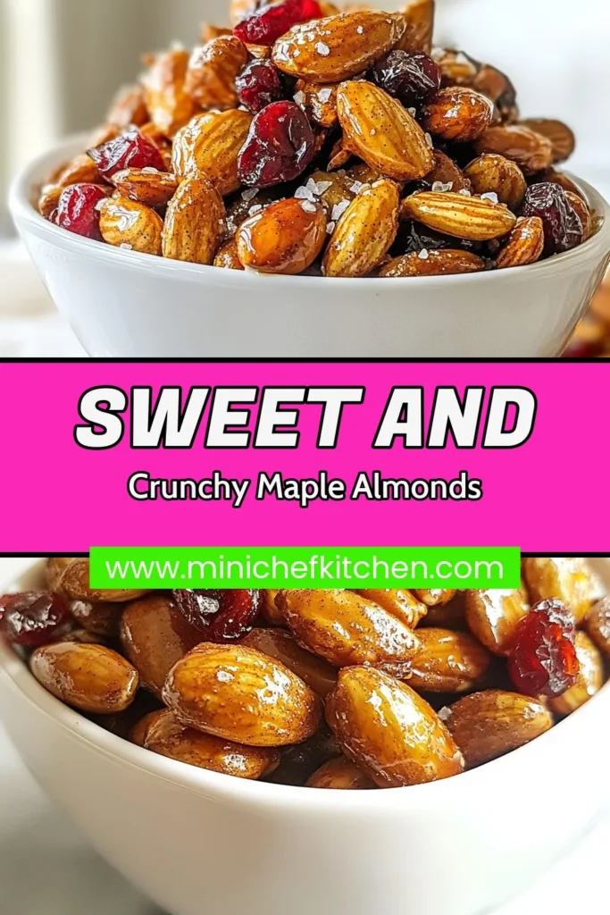 Indulge in the delightful taste of maple cinnamon roasted almonds! This easy almond recipe is perfect for healthy snacks with almonds that satisfy your sweet tooth. Enjoy this roasted nut recipe that's simple to make and absolutely addictive. With just a few ingredients, you’ll create sweet almond snacks that everyone will love. Try them today and elevate your snacking game! Save this recipe for later! #HealthySnacks #AlmondRecipes #RoastedNuts #SweetSnacks
