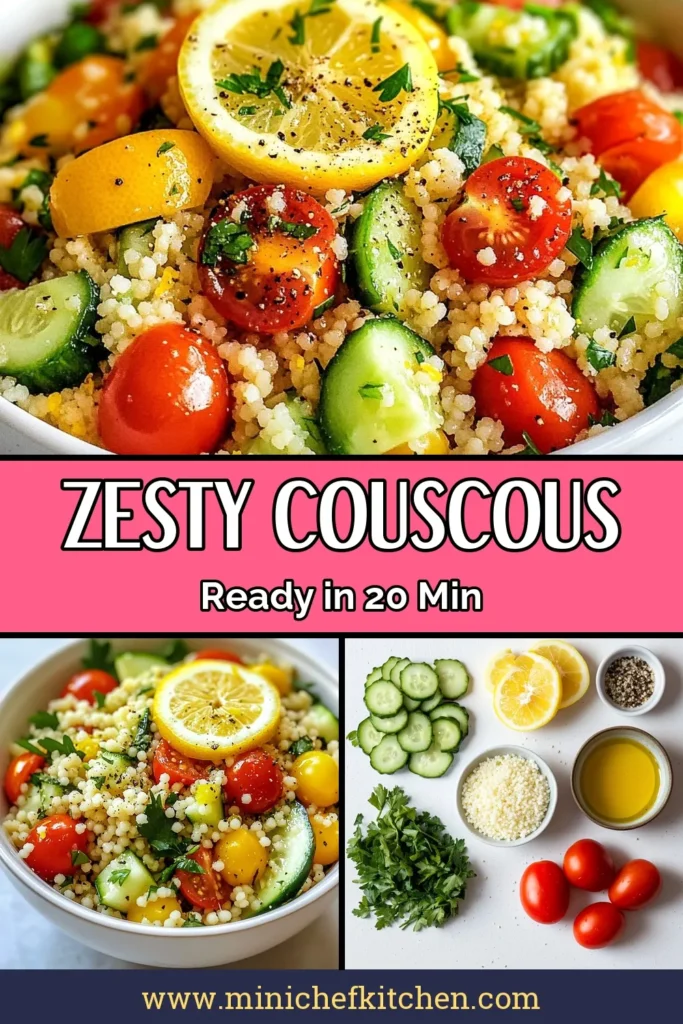 Discover the refreshing taste of lemon pepper couscous with this quick couscous recipe that's perfect as a vegetarian couscous salad or an easy side dish. Packed with zesty flavors from fresh ingredients like lemon, parsley, and cucumber, this fresh couscous salad is sure to impress! Ready in just 20 minutes, it's ideal for any meal. Try it today and elevate your dining experience! Save this recipe! #LemonPepperCouscous #EasySideDishRecipes #VegetarianCouscousSalad #FreshCouscousSalad