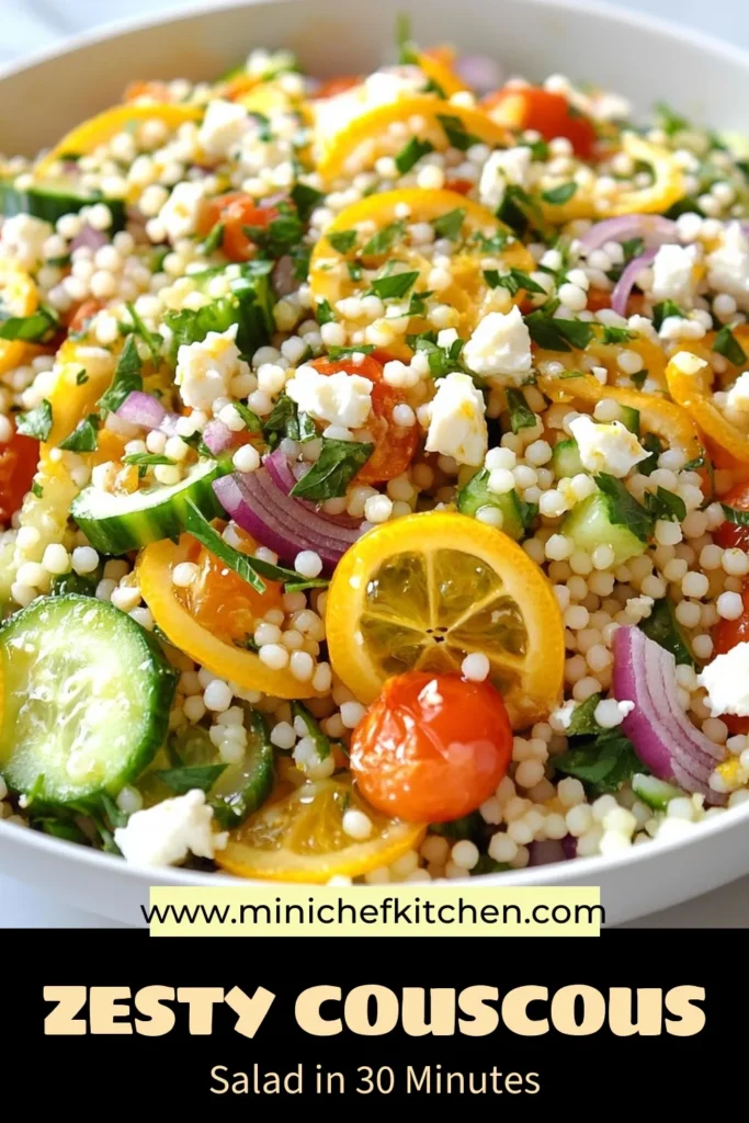 Discover the perfect healthy side dish recipe with our vibrant Lemon Herb Couscous Salad. This zesty couscous recipe combines fluffy couscous and fresh vegetables for a Mediterranean couscous salad that's both delicious and colorful. With bright lemon juice and herbs, it's the ideal addition to any meal. Try this fresh vegetable salad today and elevate your dining experience. Pin now for a burst of flavor! #CouscousSalad #HealthyRecipes #MediterraneanFood #FreshSalads