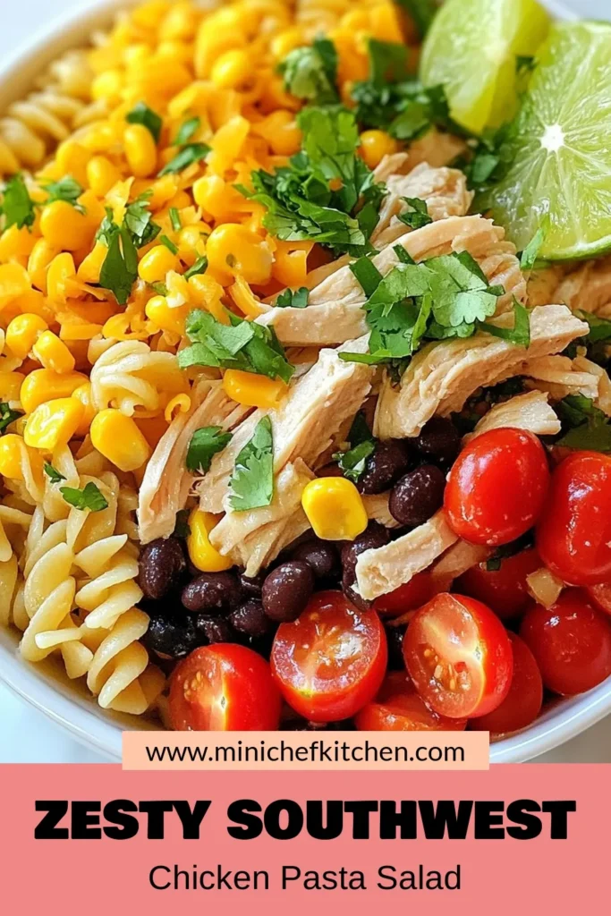 Discover the delicious and vibrant Southwest Chicken Pasta Salad, the ultimate easy pasta salad recipe for your summer gatherings! This healthy chicken salad combines tender chicken, black beans, corn, cherry tomatoes, and a zesty dressing that’s bursting with flavor. Perfect for quick summer salads, this dish will impress your guests and become a staple. Ready to elevate your pasta game? Try this flavorful pasta recipe today! #PastaSalad #HealthyEats #SummerRecipes #EasySalads
