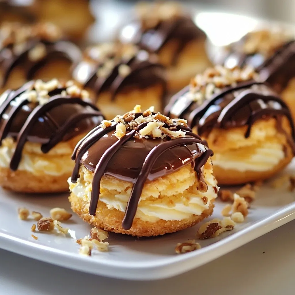 - 3 cups shredded unsweetened coconut - 1 cup semi-sweet chocolate chips - 1/2 cup sweetened condensed milk - 1/4 cup cocoa powder - 1 teaspoon vanilla extract - 1/4 teaspoon salt - Optional: 1/2 cup chopped nuts (e.g., almonds or walnuts) To make these chocolate coconut macaroons, you need simple ingredients. The base is shredded coconut, which gives a chewy texture. You also need semi-sweet chocolate chips for a rich flavor. Sweetened condensed milk binds everything together and adds sweetness. Cocoa powder adds a deep chocolate taste. A touch of vanilla extract enhances the overall flavor. Salt balances the sweetness nicely. If you want to add some crunch, consider nuts. Almonds or walnuts can bring a great texture. They add a nutty flavor that pairs well with coconut and chocolate. Gather these ingredients before you start. This way, you’ll have everything you need at your fingertips. {{ingredient_image_2}} First, I preheat my oven to 325°F (163°C). This helps the macaroons bake evenly. Next, I line a baking sheet with parchment paper. This step stops the macaroons from sticking and makes cleanup easy. In a large mixing bowl, I combine the shredded coconut, sweetened condensed milk, cocoa powder, vanilla extract, and salt. If I want a crunch, I add chopped nuts to the mix. I stir everything well until it looks even. You want all the coconut coated in that sweet mix. I take a microwave-safe bowl and add the chocolate chips. I heat them in the microwave in 30-second bursts. After each burst, I stir the chocolate until it’s smooth. Once melted, I pour half of the chocolate into the coconut mix. I stir gently to combine, making sure the chocolate is spread throughout. The rest of the chocolate is for drizzling later. To get that perfect macaroon texture, focus on the mix. Use unsweetened coconut for the best taste. The sweetened condensed milk binds the coconut well. Make sure to mix until all ingredients blend fully. This helps the macaroon hold its shape. When baking, watch for a golden top. This means they are done. If they are too light, they might be too soft inside. If you love a softer texture, reduce the baking time a bit. Keep your macaroons fresh in an airtight container. This keeps them moist and chewy. They can last up to a week at room temperature. If you want to keep them longer, freeze them. Place them in a freezer-safe bag with the air pressed out. They can last for up to three months in the freezer. When ready to enjoy, thaw them in the fridge overnight. For a great presentation, arrange your macaroons on a nice plate. You can use a decorative platter for extra flair. Sprinkle some flaked coconut or chopped nuts around them. This adds color and texture. Drizzling melted chocolate on top looks fancy and tastes great. Use a spoon or squeeze bottle for fun designs. This makes serving them feel special for any occasion. Pro Tips Storage: Store your macaroons in an airtight container at room temperature to keep them fresh for up to a week. Chocolate Melting: Be careful not to overheat the chocolate when melting; stirring frequently helps prevent burning. Texture Variation: For a chewier texture, consider using sweetened coconut flakes instead of unsweetened. Nuts for Crunch: Add toasted nuts for an extra layer of flavor and crunch in your macaroons. {{image_4}} You can easily switch up the flavor of chocolate coconut macaroons. To make an Almond Joy version, add almond extract and chopped almonds. For a bright twist, try adding orange zest. The zest gives a fresh taste that pairs well with coconut. You can even mix in a little peanut butter for a nutty flavor. The options are endless, so feel free to get creative! If you want to make vegan macaroons, use coconut cream instead of sweetened condensed milk. You can also choose dairy-free chocolate chips. For gluten-free macaroons, this recipe is already safe, as it contains no flour. These changes let everyone enjoy the treat without worry. You can replace nuts with seeds if you prefer. Sunflower seeds or pumpkin seeds can add a nice crunch. If you want more texture, try adding dried fruits like cranberries or raisins. They give a sweet taste and chewy bite. Adjust the recipe to your liking, and enjoy your unique creation! To keep your chocolate coconut macaroons fresh, store them in an airtight container. Place a piece of parchment paper between layers if you stack them. This step prevents sticking and keeps them intact. Store the container at room temperature for best results. If you live in a humid area, you can refrigerate them to keep them fresh longer. When stored properly, chocolate coconut macaroons last about one week at room temperature. For longer storage, freezing is a great option. Place the macaroons in a single layer on a baking sheet. Freeze them for about one hour until firm, then transfer them to a freezer-safe container. They can last for up to three months in the freezer. Just remember to label the container with the date. If you want to enjoy a warm macaroon, simply reheat them in the oven. Preheat your oven to 300°F (150°C). Place the macaroons on a baking sheet and warm them for about five to ten minutes. This method helps them regain their soft texture. Avoid using the microwave, as it can make them chewy and less enjoyable. Enjoy your tasty treats! Macaroons and macarons are often mixed up. Macaroons are coconut-based treats. They are chewy, sweet, and often have a rough texture. Macarons are meringue cookies. They are light, airy, and smooth. Macarons come in many flavors and colors. Each one has a filling, like ganache or jam. Both are delicious but very different in taste and look. Yes, you can use sweetened coconut. It will make your macaroons sweeter. This change can enhance the flavor if you love a sweeter treat. Just remember to adjust the sugar in your recipe if needed. Unsweetened coconut gives a more balanced taste. It also allows the chocolate flavor to shine through better. You can use semi-sweet chocolate chips or dark chocolate. Both melt well and taste great. If you prefer, you can also use milk chocolate for a sweeter flavor. Make sure the chocolate is good quality for the best results. Avoid chocolate bars with added ingredients, as they may not melt as smoothly. Look for a golden brown color on top. The edges should be firm, and they should not look wet. Baking takes about 15-20 minutes at 325°F. You can also gently touch the tops; they should feel set. If they are still soft, give them a few more minutes. Let them cool before serving for the best flavor. This blog post shows you how to make tasty chocolate coconut macaroons. We discussed key ingredients like coconut, chocolate, and sweetened milk. The step-by-step guide helps you mix and bake with ease. You learned tips for the best texture and ways to keep them fresh. We also explored fun variations and storage methods. In conclusion, these macaroons are simple to make and enjoy. Try them your way!