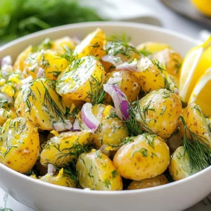 - 2 pounds baby potatoes, halved - 1/4 cup extra virgin olive oil - 3 tablespoons fresh lemon juice - Zest of 1 lemon - 1 small bunch fresh dill, finely chopped - 1/2 cup red onion, finely diced - 1/2 teaspoon garlic powder - Salt and black pepper, to taste - Optional: 1/4 cup Greek yogurt This potato salad shines with fresh ingredients. You need baby potatoes, and they should be halved for even cooking. The olive oil gives a nice base, while fresh lemon juice brightens the dish. Don't skip the lemon zest; it adds a burst of flavor. Fresh dill is key for that herby taste. Red onion adds a slight crunch and sweetness. Garlic powder gives depth, and salt and pepper balance the flavors. If you want a creamier texture, mix in Greek yogurt. This blend of ingredients makes the salad fresh and tasty. {{ingredient_image_2}} Fill a large pot with salted water. This adds flavor to the potatoes. Bring it to a rolling boil. Carefully add the halved baby potatoes. Boil them for 15 to 20 minutes. Check with a fork; they should be tender but still firm. Once they are done, drain them in a colander. Let them cool for about 10 minutes. While the potatoes cool, grab a small mixing bowl. Add 1/4 cup of extra virgin olive oil. Pour in 3 tablespoons of fresh lemon juice. Add the zest from the same lemon. Toss in the chopped dill and garlic powder. Season with a pinch of salt and pepper. Whisk it all together until smooth. For a creamier texture, fold in 1/4 cup of Greek yogurt if you like. In a large mixing bowl, add the cooled potatoes. Toss in the finely diced red onion. Pour the dressing over the top. Use a spatula or large spoon to gently mix everything. Make sure the potatoes are evenly coated. You want every bite to burst with flavor. Cover the bowl with plastic wrap or a lid. Place it in the fridge for at least 30 minutes. This helps the flavors blend nicely. You can serve it chilled or at room temperature. For the best taste, aim for a nice chill. Adjusting the salt and pepper in your lemon dill potato salad is key. Start with a little, then taste as you go. It&rsquo;s important to find the right balance for your palate. You can also experiment with herbs. Fresh parsley or chives can add a nice twist. Try adding a bit of mustard for a tangy kick. For a stunning look, garnish your salad with fresh dill on top. This adds color and freshness. Arrange lemon wedges around the bowl for a bright touch. Using a decorative bowl can elevate your presentation. Use a large, shallow bowl to show off your salad's vibrant colors. You can make this salad ahead of time, which is great for busy days. Store it in the fridge in an airtight container. It can last for about three days. The flavors will deepen, making it even tastier. Just give it a good stir before serving. Pro Tips Use Fresh Ingredients: For the best flavor, choose fresh, organic baby potatoes and herbs. The quality of your ingredients directly impacts the taste of the salad. Adjust the Seasoning: Taste the dressing before mixing it with the potatoes. Feel free to adjust the seasoning with more salt, pepper, or lemon juice to suit your preference. Cool Completely: Allow the potatoes to cool completely before adding the dressing. This prevents the dressing from becoming warm and helps maintain the right texture. Make Ahead: This potato salad can be made a day in advance. The flavors develop further overnight, making it even more delicious! {{image_4}} You can make this salad lighter. Use less olive oil for a lower fat option. You can also swap Greek yogurt with a bit of water or milk. This keeps it creamy but cuts calories. Add some mustard for a nice zing. Mustard gives a great flavor boost. You can also try capers for a salty touch. Fresh herbs like parsley or chives can add a new taste. Each herb brings its own flair to the salad. If you want a vegan version, leave out the Greek yogurt. You can still enjoy a tasty salad. Just use more lemon juice for creaminess. If you need it gluten-free, this recipe is already safe. All the ingredients are gluten-free, so dig in! To keep your Lemon Dill Potato Salad fresh, place it in an airtight container. This helps lock in flavors and moisture. You should store it in the fridge right after serving. The salad will stay good for about 3 to 5 days. Always check for any signs of spoilage before eating. If it smells off or looks strange, it&rsquo;s best to toss it. You can freeze this potato salad, but it may change in texture. First, put it in a freezer-safe container. Make sure to leave a little space for expansion. You can freeze it for up to a month. When you are ready to eat it, thaw it in the fridge overnight. To reheat your potato salad, do it gently. Place it in a bowl and microwave it in short bursts. Stir it every 30 seconds to keep it even. This way, you avoid mushy potatoes. If the salad looks dry, add a splash of olive oil or lemon juice to bring it back to life. Lemon Dill Potato Salad stays fresh for about 3 to 5 days in the fridge. To keep it tasty, store it in a sealed container. Make sure the salad is chilled before you cover it. This helps maintain its crispness. If you notice any off smells or changes in texture, it's best to toss it. Yes, you can make this salad ahead of time! In fact, making it a day before allows the flavors to blend nicely. Just follow the recipe and chill it in the fridge. If you use Greek yogurt, add it right before serving for freshness. This way, the salad stays creamy and delicious. Lemon Dill Potato Salad pairs well with many dishes. It makes a great side for grilled chicken or fish. You can also serve it with burgers or sandwiches. For a picnic, enjoy it with cold cuts and fresh veggies. This salad is versatile and adds a bright touch to any meal. This blog post covered how to make a Lemon Dill Potato Salad using simple ingredients. You learned step-by-step instructions and helpful tips for flavor and storage. Experiment with variations to suit your taste and dietary needs. This salad is perfect for gatherings, and it tastes even better after chilling. Enjoy making your own version, and share it with family and friends. You can create a dish that impresses and satisfies while keeping it fresh and easy. Your kitchen can be a place of joy with this delicious recipe!
