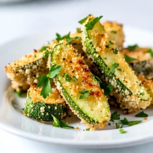 To make Garlic Parmesan Zucchini Fries, you will need: - 2 medium zucchinis, cut into fry-shaped pieces - 1/2 cup all-purpose flour - 1/2 teaspoon garlic powder - 1/2 teaspoon smoked paprika - 1/4 teaspoon salt - 1/4 teaspoon freshly ground black pepper - 2 large eggs, beaten well - 1 cup panko breadcrumbs - 1/2 cup finely grated Parmesan cheese - 2 tablespoons fresh parsley, finely chopped - Olive oil spray These ingredients create a wonderful mix of flavors and textures. The zucchini gives a fresh taste, while the garlic and Parmesan add savory notes. You can customize your fries with some fun add-ins: - A pinch of cayenne pepper for heat - Oregano or Italian seasoning for extra flavor - Nutritional yeast for a cheesy taste without dairy - Lemon zest for a bright twist Feel free to experiment! Each add-in can change the taste in a great way. This recipe serves four and packs a nutritious punch. Each serving contains: - Calories: Approx. 180 - Protein: 8g - Carbohydrates: 20g - Fat: 8g - Fiber: 2g These fries are a healthier option compared to regular fries. They are low in carbs and high in flavor! Plus, the zucchini adds vitamins and minerals. {{ingredient_image_2}} First, preheat your oven to 425&deg;F (220&deg;C). This step is key for crispiness. Next, grab a baking tray and line it with parchment paper. This helps the fries not stick and makes cleanup easy. In a shallow bowl, mix the all-purpose flour with garlic powder, smoked paprika, salt, and black pepper. Use a whisk to blend everything well. This mixture adds flavor and helps the coating stick to the zucchini. Take each zucchini fry and gently coat it in the seasoned flour. Shake off any extra flour. Then, dip the floured fry into the beaten eggs. Let any extra egg drip back into the bowl. Next, roll the zucchini in the breadcrumb and Parmesan mixture. Press down lightly to make sure the coating sticks well. Place the coated zucchini fries on the lined baking tray. Give them some space to cook evenly. Lightly spray the tops with olive oil. This helps them get golden and crunchy. Bake for 20-25 minutes. Remember to flip the fries halfway through for even cooking. Once golden and crispy, take them out and let them cool for a few minutes. Enjoy your delicious Garlic Parmesan Zucchini Fries! To get those zucchini fries extra crispy, follow these tips: - Use Panko Breadcrumbs: Panko provides a crunchier texture than regular breadcrumbs. - Spray with Olive Oil: A light spray of olive oil helps with browning. - Bake at High Heat: Set your oven to 425&deg;F (220&deg;C) for that perfect crisp. - Flip Halfway: Turning the fries halfway through baking ensures even cooking. You can easily swap some ingredients: - Zucchini: Try eggplant or sweet potatoes for a different taste. - Flour: Use almond flour or gluten-free flour if needed. - Parmesan: Grated Pecorino Romano works well for a sharper flavor. - Eggs: Use a flax egg or aquafaba if you're vegan. Want to boost the flavor? Consider these ideas: - Add Herbs: Mix in dried oregano or thyme for added depth. - Spices: A pinch of cayenne or chili powder gives a spicy kick. - Cheese Variations: Try mixing in some cheddar or mozzarella with the Parmesan. - Serve with Dips: A tangy marinara or creamy ranch pairs great with these fries. These tips will help you create the best Garlic Parmesan Zucchini Fries! Pro Tips Choose the Right Zucchini: Select firm, medium-sized zucchinis for the best texture and flavor. Avoid large zucchinis as they tend to be more watery and can result in soggy fries. Double Dip for Extra Crunch: For an even crispier coating, consider dipping the zucchini fries in the egg mixture and rolling them in the breadcrumbs twice. Use a Cooling Rack: If you have one, place a cooling rack on top of the baking tray. This allows air to circulate around the fries, helping them to become extra crispy. Experiment with Seasonings: Feel free to customize the flavor by adding herbs and spices of your choice, such as Italian seasoning, cayenne pepper, or even a sprinkle of lemon zest for a fresh twist. {{image_4}} To make a vegan version of zucchini fries, swap the eggs for plant-based alternatives. Use a mix of ground flaxseed and water. Combine 1 tablespoon of flaxseed with 2.5 tablespoons of water. Let it sit for a few minutes until it thickens. This mix acts as a great binder. You can also replace Parmesan cheese with nutritional yeast. This adds a cheesy flavor without dairy. If you enjoy a kick, add spice to your fries. Mix in 1 teaspoon of cayenne pepper or red pepper flakes into the flour mixture. You can also add hot sauce to the egg wash for more heat. This will give your fries an exciting flavor boost. Serve them with a cool dipping sauce to balance the spice. For cheese lovers, mix it up with different types of cheese. Try using mozzarella or cheddar instead of Parmesan. You can blend these cheeses with breadcrumbs for a unique taste. Another option is to sprinkle extra cheese on top during the last few minutes of baking. This will create an even cheesier crust that is hard to resist. To keep your zucchini fries fresh, store them in an airtight container. Let them cool completely before sealing. This way, you keep the fries crisp and tasty. Use them within 3 days for the best flavor and texture. To reheat your leftovers, use an oven or air fryer. Set the oven to 400&deg;F (200&deg;C). Place the fries in a single layer on a baking tray. Bake for about 10 minutes or until they feel hot and crispy again. If using an air fryer, cook them at the same temperature for 5-7 minutes. Avoid using the microwave, as it can make them soggy. You can freeze uncooked zucchini fries for later use. After coating them, place the fries on a baking sheet lined with parchment paper. Freeze them for 1-2 hours until they are solid. Then, transfer the frozen fries to a freezer bag or container. Store them for up to 3 months. When ready, bake them directly from frozen. Just add a few extra minutes to the cooking time. To make your zucchini fries crispy, follow these tips: - Use Panko Breadcrumbs: They add more crunch than regular breadcrumbs. - Coat Lightly: Don&rsquo;t overload the fries with flour or egg. - Space Them Out: Place fries apart on the baking tray. This helps hot air circulate. - Spray Olive Oil: A light spray on top helps them brown nicely. Bake at 425&deg;F (220&deg;C) for 20-25 minutes. Flip halfway for even crispiness. Yes, you can! Here are some great options: - Carrots: Cut them into fry shapes for a sweet crunch. - Sweet Potatoes: They add a nice, sweet flavor. - Eggplant: Try it for a unique taste and texture. - Bell Peppers: They work well and add color to your plate. Adjust cooking times if your vegetables are thicker or thinner than zucchini. These dips are perfect for your fries: - Marinara Sauce: A classic choice that adds a tangy touch. - Creamy Garlic Dip: For garlic lovers, this is a must-try. - Ranch Dressing: A cool and creamy option that complements the fries well. - Spicy Mayo: For a kick, mix mayo with hot sauce. These dips enhance the flavor and make your dish even more fun! You now have a clear guide on making tasty zucchini fries. We covered key ingredients, step-by-step baking, and tips for crispiness. You learned about fun variations like vegan and spicy options. Proper storage and reheating tips ensure your leftovers stay fresh. Remember, you can swap ingredients and find great dips to enjoy. I hope you feel inspired to try this simple and delicious snack. Enjoy your cooking!