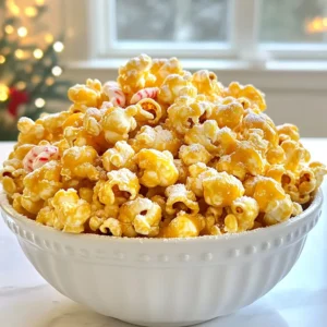 To make Eggnog Popcorn, gather these simple ingredients: - 1 cup popcorn kernels - 1 cup granulated sugar - 1/2 cup unsalted butter - 1/2 teaspoon ground nutmeg - 1/2 teaspoon ground cinnamon - 1/4 teaspoon pure vanilla extract - 1 cup powdered sugar - 1/8 teaspoon salt - Optional: 1/2 cup crushed candy canes for topping These ingredients bring together the warm flavors of eggnog into a fun snack. The popcorn serves as a light base, while the sugar and butter create a sweet, rich caramel. The spices add that cozy holiday touch. The optional candy canes provide a festive crunch and a burst of color. Make sure to measure each ingredient carefully for the best result. Using fresh spices enhances the flavor. This mix of ingredients makes your popcorn pop with holiday spirit! {{ingredient_image_2}} Start by popping the popcorn kernels. You can use an air popper for a quick and healthy method. If you prefer, pop them on the stovetop in a pot with a lid. Just heat the pot over medium-high heat and wait for the kernels to burst. Once popped, transfer the popcorn into a large mixing bowl. This step sets the stage for the sweet treat that is coming! Next, melt the unsalted butter in a medium-sized saucepan over medium heat. Once the butter is melted, add the granulated sugar, ground nutmeg, ground cinnamon, and salt. Stir this mixture continuously. Keep stirring until it begins to boil gently. Boil without stirring for 3 to 4 minutes until it turns a light golden color. Be careful! It can burn quickly. When it reaches that nice color, remove it from heat and stir in the pure vanilla extract. Now, it's time to coat the popcorn. Immediately pour the warm caramel mixture over the popped popcorn. Use a spatula or wooden spoon to gently toss the popcorn. Make sure each piece gets a nice coat of that sweet mixture. After coating, spread the popcorn on a baking sheet lined with parchment paper. Let it cool completely so the caramel can set. Once the popcorn is cool, it&rsquo;s time to sweeten it up. Sift the powdered sugar over the popcorn. Mix it in gently with a spatula or your hands for even sweetness. If you want to add a festive touch, sprinkle some crushed candy canes on top. This adds a nice crunch and a pop of color. Finally, break apart any large clumps of popcorn. Serve it in festive bowls or package it into gift bags for friends and family. Enjoy the holiday cheer! To make the perfect caramel, watch the heat closely. Use medium heat when melting butter and sugar. Stir the mixture until it boils, but stop stirring once it starts to bubble. This helps the caramel get that lovely golden color. If you cook it too long, it can burn. Keep an eye on the time; three to four minutes is ideal. Your goal is a light golden hue, not dark brown. Mixing the popcorn and caramel can be tricky. I find it best to use a spatula or wooden spoon. Pour the warm caramel over the popcorn quickly. Then, gently toss the popcorn. Make sure every piece gets a nice coat of caramel. If you want better distribution, try using a large bowl. This helps you mix without breaking the popcorn. If you have leftovers, store them right to keep that great taste. Use airtight containers to keep the popcorn fresh. Avoid letting air in, as this will make it stale. You can also use zip-top bags for easy storage. Keep it in a cool, dry place. Enjoy your eggnog popcorn within a week for the best flavor. Pro Tips Use Fresh Kernels: Ensure that your popcorn kernels are fresh for the best popping results. Old kernels may not pop well and can lead to fewer fluffy pieces. Monitor the Caramel: Keep a close eye on the caramel mixture as it cooks. It can go from perfectly golden to burnt very quickly, so stir continuously until it begins to boil. Coat While Hot: Pour the caramel over the popcorn while it's still hot for optimal coating. This allows the caramel to stick better and creates a deliciously crunchy texture. Customize Your Toppings: Feel free to get creative with toppings! Try adding different types of crushed candies, nuts, or even drizzles of chocolate for a unique twist. {{image_4}} You can make eggnog popcorn even better. Try adding chocolate drizzles. Melt dark or white chocolate. Drizzle it over the popcorn after coating it with caramel. This adds a rich flavor and a nice look. Another great idea is to use different spices. You can swap out nutmeg or cinnamon for cardamom. Cardamom adds a unique taste. It gives your popcorn a new twist for the holidays. If you want a vegan version, use plant-based butter. There are many great options in stores now. You can also switch out granulated sugar for coconut sugar. Both changes still taste great. For gluten-free popcorn, check the labels on your popcorn and toppings. Most popcorn is gluten-free, but it&rsquo;s good to be sure. You can enjoy this treat without worry. Make popcorn balls for a fun twist. Once the popcorn is coated, scoop it into your hands. Shape it into balls and let them cool. This makes a fun snack for kids and adults. You can also use eggnog popcorn in holiday gift baskets. Pack it in cute bags or jars. Add a festive ribbon for a special touch. Everyone loves a sweet treat during the holidays! To keep your eggnog popcorn fresh, store it in airtight containers. This helps keep it crunchy and tasty. You can use glass jars or plastic bins with tight lids. If stored this way, your popcorn stays good for about a week. It&rsquo;s best to eat it sooner for the best flavor. You can also freeze eggnog popcorn if you want to save some for later. To freeze it, place the popcorn in a freezer-safe bag. Remove as much air as possible before sealing. This helps prevent freezer burn. When you want to eat it, take it out and let it thaw at room temperature. Once thawed, you can enjoy it just like before! Yes, you can use pre-packaged popcorn. It saves time and effort. However, there are some downsides. Store-bought popcorn may not have the same freshness as homemade. It can also have added flavors or salt that might clash with the eggnog flavor. So, weigh the pros and cons carefully. After coating the popcorn, it needs time to cool and set. This usually takes about 15 to 20 minutes. Make sure to spread the popcorn on a baking sheet. A thin layer helps it cool faster and set evenly. Eggnog popcorn makes a great gift! Its festive look and taste are perfect for the holidays. For packaging, use clear bags tied with ribbons. You can also use decorative boxes. Just make sure to keep it airtight to stay fresh longer. This article shared a fun way to make eggnog popcorn at home. You learned about the ingredients, step-by-step instructions, and useful tips. We also explored tasty variations and storage ideas. Remember, you can switch spices and try different toppings to make it your own. Whether for a party or a gift, this treat will impress everyone. Enjoy making this special popcorn and share it with friends. You will love the delicious flavor and festive touch it brings!