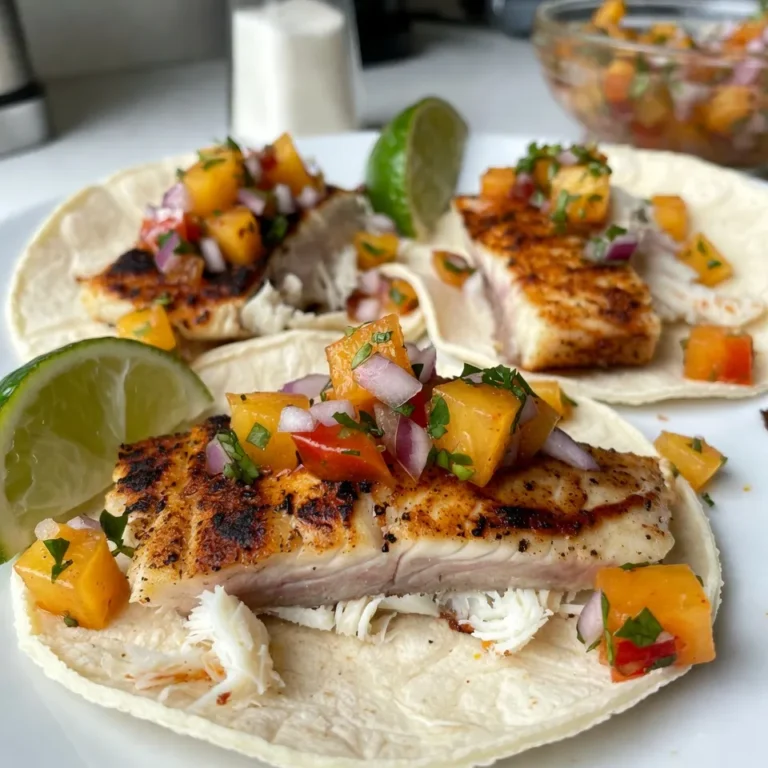 - 4 boneless white fish fillets (e.g., tilapia or mahi-mahi) - 2 tablespoons paprika - 1 tablespoon cayenne pepper - 1 tablespoon garlic powder - 1 teaspoon onion powder - 1 teaspoon dried oregano - Salt and pepper to taste - 2 tablespoons olive oil - 8 small corn tortillas - 1 cup fresh pineapple, diced - ½ red onion, finely chopped - 1 jalapeño, minced (optional for added spice) - Juice of 1 lime - ¼ cup fresh cilantro, finely chopped Gathering the right ingredients is key. For the fish, I love using tilapia or mahi-mahi. They cook well and taste great. You will need a mix of spices to create the blackening blend. This includes paprika, cayenne pepper, garlic powder, onion powder, and oregano. Don't forget salt and pepper to enhance flavors. For the pineapple salsa, fresh ingredients make a big difference. Use ripe pineapple, red onion, and jalapeño if you like heat. Lime juice and chopped cilantro add freshness and balance. Finally, you'll need small corn tortillas to wrap everything up. This combination of ingredients makes the blackened fish tacos sing with flavor. {{ingredient_image_2}} To make the blackening spice blend, gather your spices. You need: - 2 tablespoons paprika - 1 tablespoon cayenne pepper - 1 tablespoon garlic powder - 1 teaspoon onion powder - 1 teaspoon dried oregano - Salt and pepper to taste In a small bowl, mix these spices. Stir well. This blend gives the fish a bold flavor. Next, take your fish fillets. Pat them dry with a paper towel. This step helps the spice stick better. Rub the spice mixture all over the fish. Make sure to cover both sides. Now, it's time to cook the fish. Heat a heavy skillet or cast iron pan over medium-high heat. Add 2 tablespoons of olive oil. Wait until the oil shimmers but doesn’t smoke. Carefully place the seasoned fish fillets in the pan. Cook them for about 3-4 minutes on each side. The fish should be opaque and have a nice char. When done, remove the fish from the skillet. Use a fork to flake the fish into bite-sized pieces. While the fish cooks, prepare the pineapple salsa. You’ll need: - 1 cup fresh pineapple, diced - ½ red onion, finely chopped - 1 jalapeño, minced (optional for added spice) - Juice of 1 lime - ¼ cup fresh cilantro, finely chopped In a mixing bowl, combine the diced pineapple, chopped red onion, and minced jalapeño. Squeeze in the lime juice and add the cilantro. Toss gently until mixed. Let the salsa sit for a few minutes. This helps the flavors meld together. Now, warm your tortillas. Heat them on a dry skillet over medium heat. You can also warm them over a flame for a few seconds. This makes them pliable and adds a slight toast. To assemble the tacos, place a generous portion of blackened fish on each warm tortilla. Top it with a spoonful of the colorful pineapple salsa. For a finishing touch, add extra lime wedges and a sprinkle of fresh cilantro. Enjoy your delicious tacos! To get the perfect char on your fish, heat your skillet well. Use medium-high heat. The oil should shimmer but not smoke. Cook the fish for about 3-4 minutes on each side. Look for a nice crust and an opaque center. For fish, I love using tilapia or mahi-mahi. These types are mild and flaky. They soak up the spices well and cook quickly. You can also try snapper or catfish for a tasty change. To boost the flavor of your salsa, add diced mango or chopped bell pepper. Both add sweetness and crunch. If you like heat, a pinch of chili flakes can spice it up. You can also switch fruits. Try peaches or strawberries for a fresh twist. These fruits mix well with pineapple and add a new layer of taste. Serve your tacos on a big platter. This makes them look inviting. Arrange lime wedges and extra salsa in small bowls nearby. Guests can add their own salsa as they like. For garnishes, sprinkle fresh cilantro on top. You can also add slices of avocado for creaminess. These details make your dish pop and impress your guests. Pro Tips Perfectly Seasoned Fish: Ensure your fish is well-coated with the spice blend for the best flavor. Allow it to sit for a few minutes before cooking to let the spices penetrate the fish. Control the Heat: Use medium-high heat for cooking the fish to achieve that perfect blackened crust without burning the spices. Adjust the heat as necessary based on your stovetop. Customize Your Salsa: Feel free to add other ingredients to the pineapple salsa such as diced bell peppers or cucumber for added crunch and flavor. Make Ahead: You can prepare the spice mix and pineapple salsa a day in advance. This saves time and enhances the flavors as they meld together overnight. {{image_4}} You can mix up the fish in your tacos. Try different fish options like salmon or cod. Each type gives a unique taste. If you want a vegetarian option, use grilled mushrooms or spicy jackfruit. Both can add great flavor and texture. Salsa can be fun to change! Use tropical fruits like mango or papaya for a sweet twist. You can also spice things up. Add more jalapeños or chili powder to make it hotter. Experimenting with fruits and spices can create exciting new tastes in your tacos. To keep your blackened fish tacos fresh, store leftovers in the fridge. Use an airtight container for best results. Make sure the fish and salsa are separate. Store them this way to keep the flavors fresh. It’s best to eat leftovers within two days. For reheating, use a skillet over low heat. This method keeps the fish moist. If you prefer, you can also microwave the fish briefly. Just cover it to prevent drying out. Heat the tortillas on the skillet for a few seconds. This keeps them soft and warm. You can freeze both the fish and the salsa. To freeze the fish, let it cool completely. Wrap it tightly in plastic wrap or foil. Place it in a freezer bag to avoid freezer burn. The salsa can go into a separate airtight container. When you want to use frozen fish, thaw it in the fridge overnight. You can also use the microwave on a low setting. For the salsa, thaw it in the fridge too. Use it within a month for the best taste. For blackened tacos, I recommend using boneless white fish fillets. Tilapia and mahi-mahi work great. These fish have a mild taste and cook well with the blackening spices. Their texture holds up nicely in a taco too. Yes, you can prepare parts of these tacos ahead of time. Cook the fish and make the salsa a few hours before serving. Store them separately in the fridge. When ready to eat, warm the tortillas and assemble your tacos. This makes it easy for a quick meal. The spice level can vary based on your preference. The cayenne pepper gives them a nice kick. If you like it milder, use less cayenne in the spice mix. You can also skip the jalapeño in the salsa. Adjust the heat to suit your taste! Fish tacos go well with many sides. Consider serving them with: - Cilantro lime rice - Black bean salad - Fresh corn on the cob - Chips and salsa These sides add color and flavor to your meal. Enjoy mixing and matching! You learned how to make tasty blackened fish tacos. We covered ingredients, preparation, and tips for a great meal. Perfecting flavors and presentation makes these tacos stand out. Explore variations like different fish or adding fruit to your salsa. With proper storage, you can enjoy leftovers later. These tacos are fun to make and share. Enjoy cooking and tasting every bite.