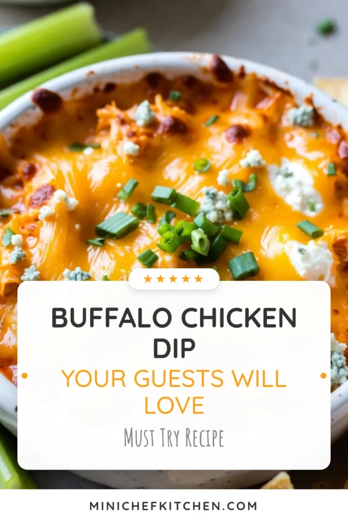 Looking for a crowd-pleasing appetizer? Check out this creamy Buffalo chicken dip recipe that delivers a cheesy Buffalo chicken delight packed with flavor. Perfect as a spicy chicken appetizer, this baked Buffalo chicken dip is sure to impress! Serve it warm with crispy tortilla chips or fresh celery sticks and watch it disappear. Save this recipe for your next gathering! #BuffaloChickenDip #SpicyAppetizer #CheesyDelight #DipsAndSpreads