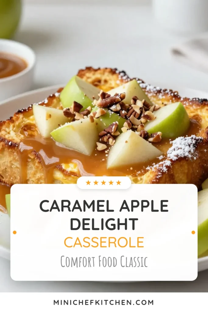 Indulge in the sweet and comforting flavors of this Caramel Apple French Toast Casserole! This easy baked apple French toast recipe features layers of luscious caramel, diced apples, and warm spices, making it a perfect choice for brunch or dessert. Experience the joy of this easy caramel dessert casserole that everyone will love, with an optional pecan twist. Pin now to savor every bite later! #FrenchToastCasserole #ComfortingBrunch #CaramelDessert #PecanApple casserole
